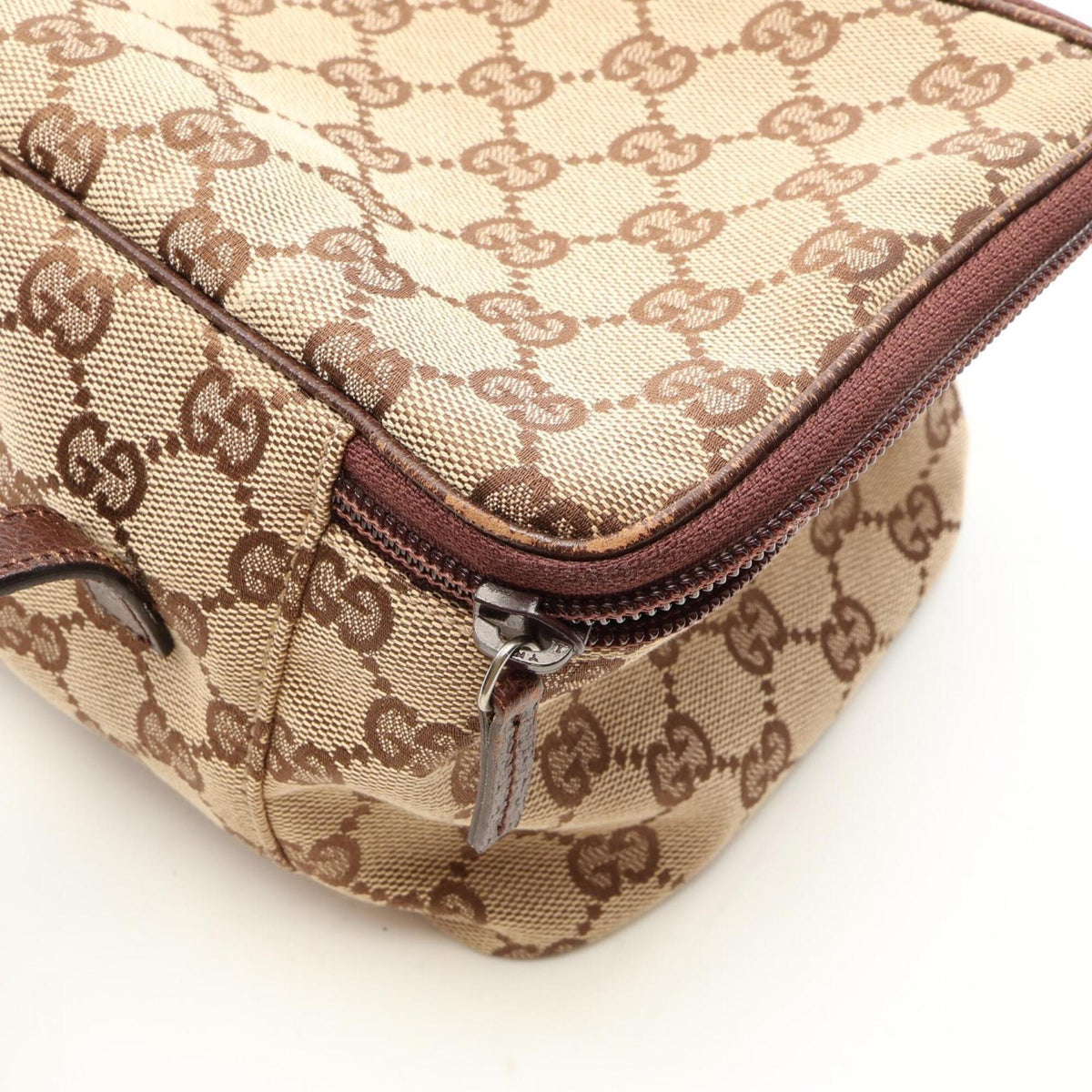 Gucci Gg Canvas Beige Brown Gg Canvas Leather Handbag (Pre-Owned)
