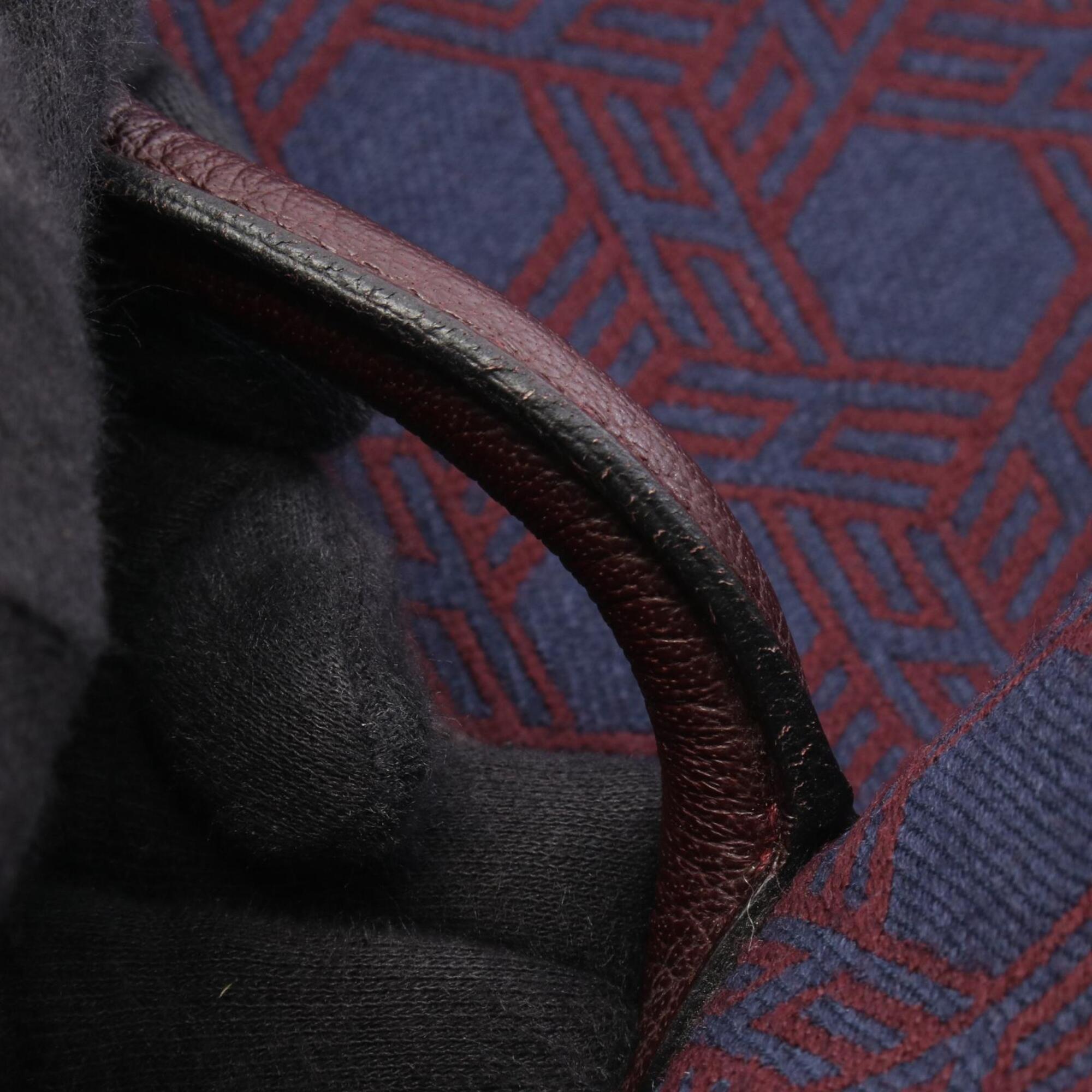 Hermes Bordeaux Navy Canvas Negonda Leather Handbag Tote Bag (Pre-Owned)