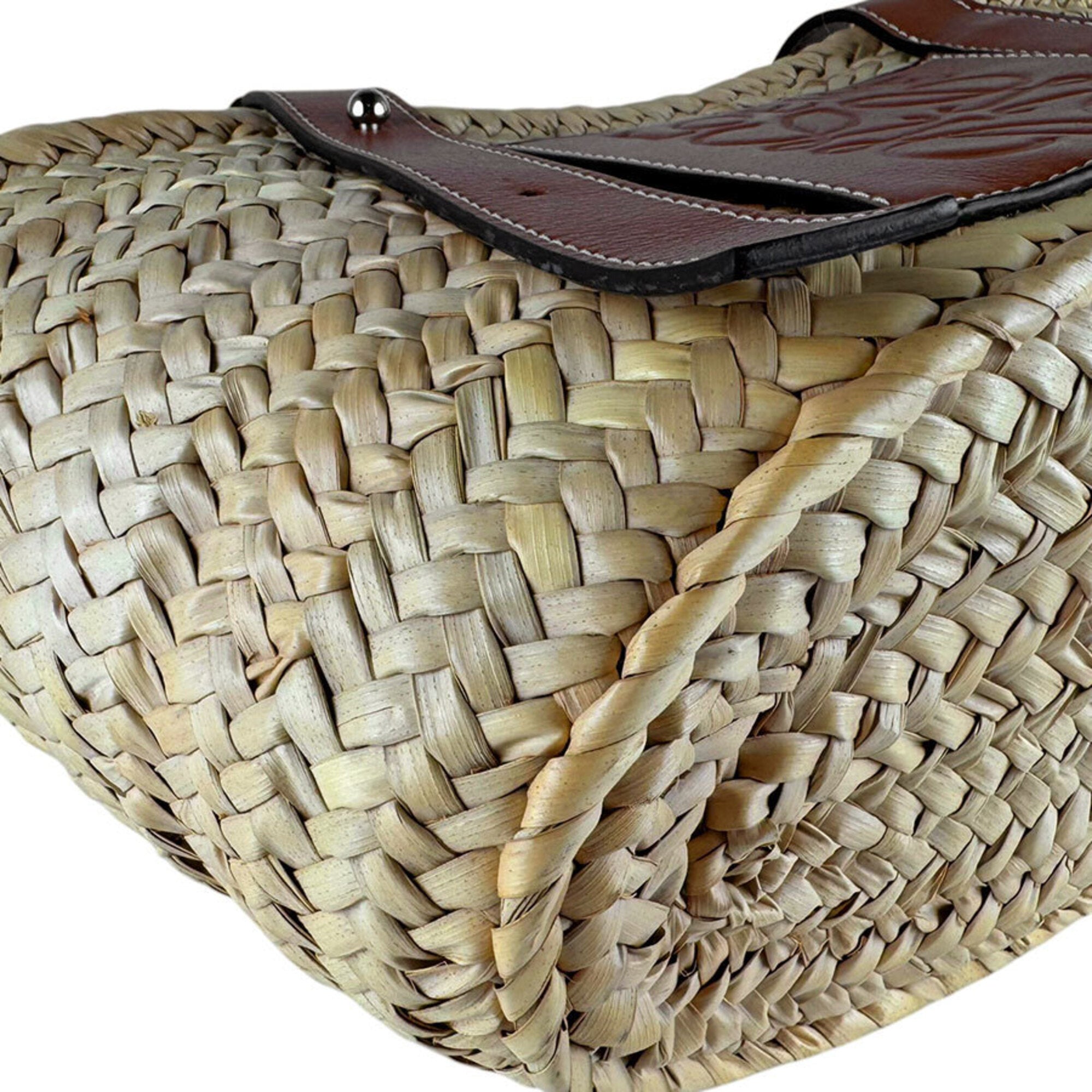 Loewe Brown Navy Raffia Canvas Basket Handbag Pouch (Pre-Owned)