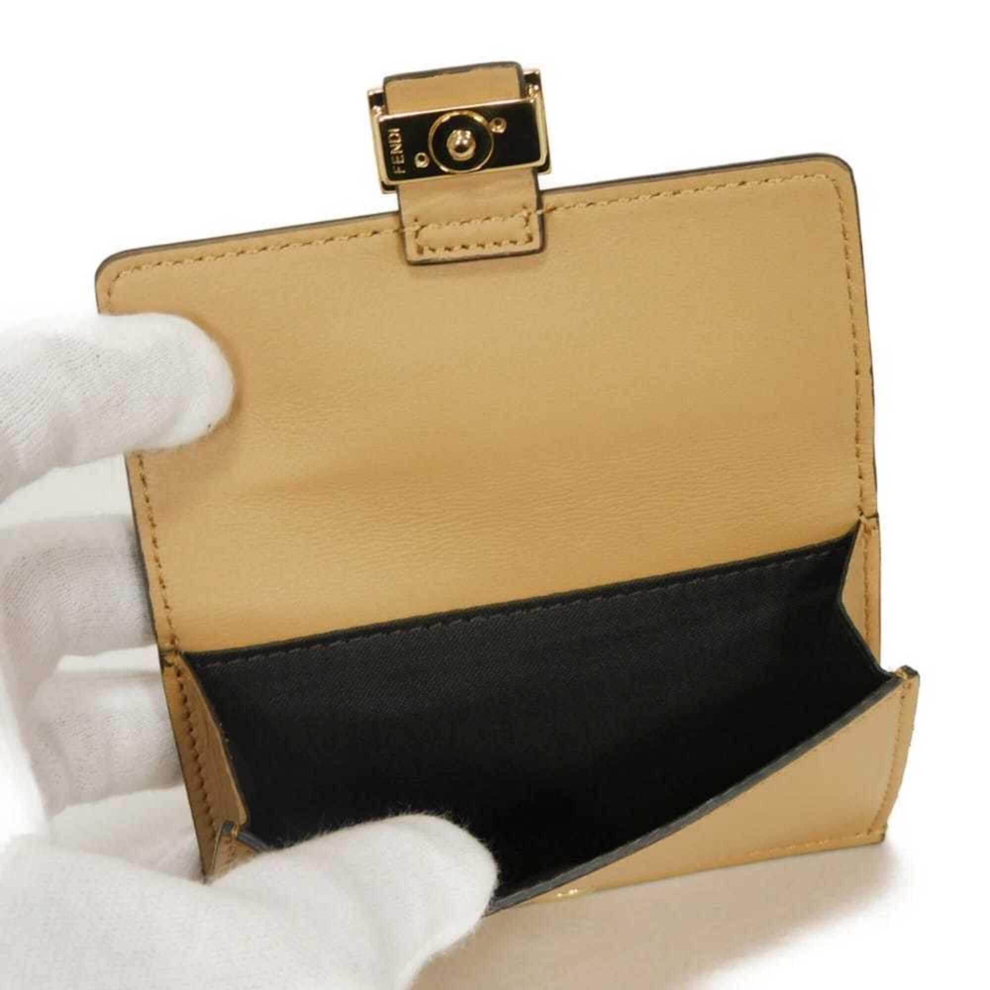 Fendi Beige Leather Coin Purse/Coin Case (Pre-Owned)