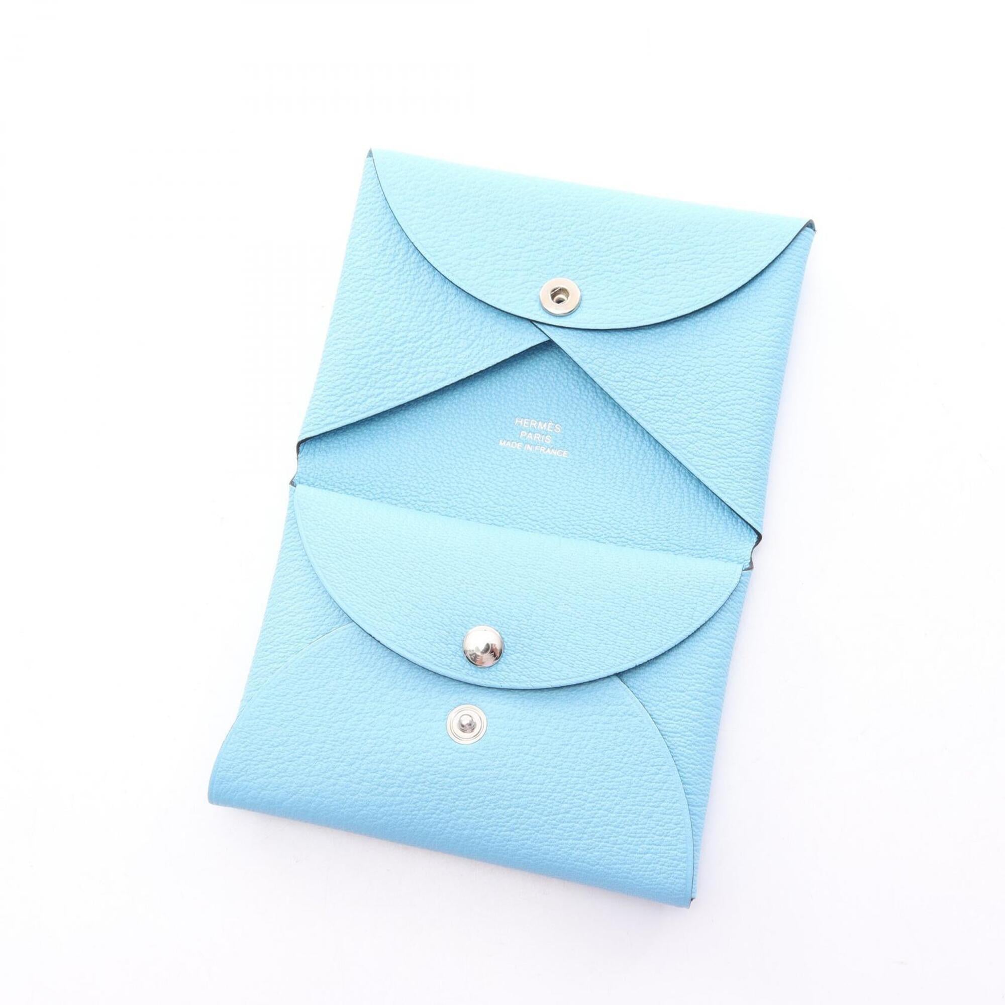Hermes Blue Chevre Leather Coin Purse/Coin Case (Pre-Owned)