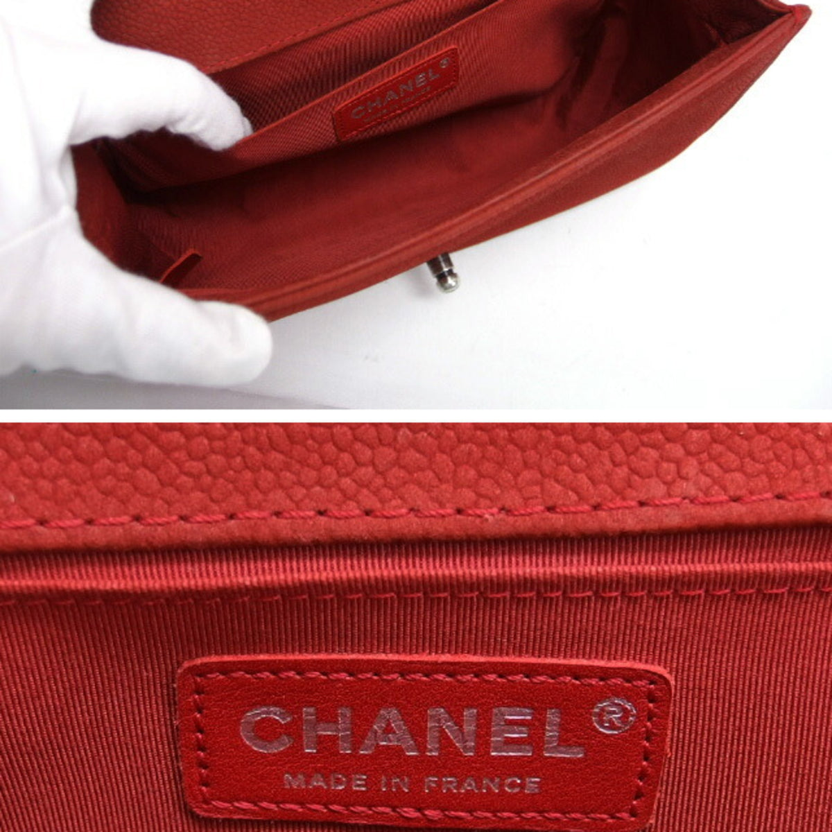 Chanel Red Color Grained Calfskin Shoulder Bag (Pre-Owned)