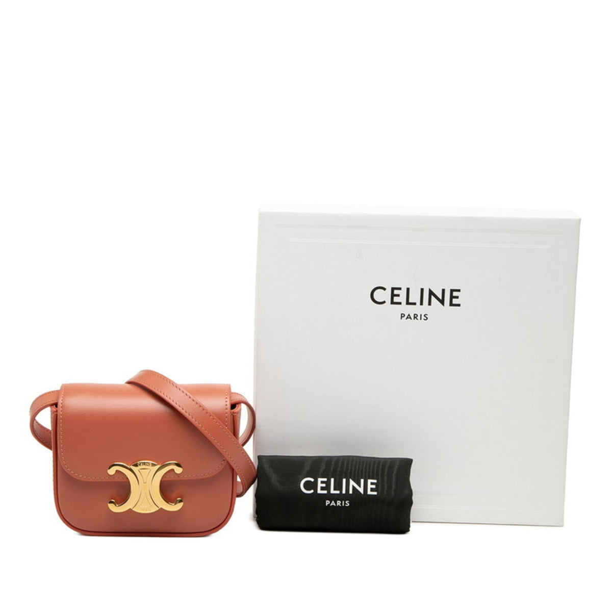 Celine Pink Orange Leather Pochette Shoulder Bag (Pre-Owned)