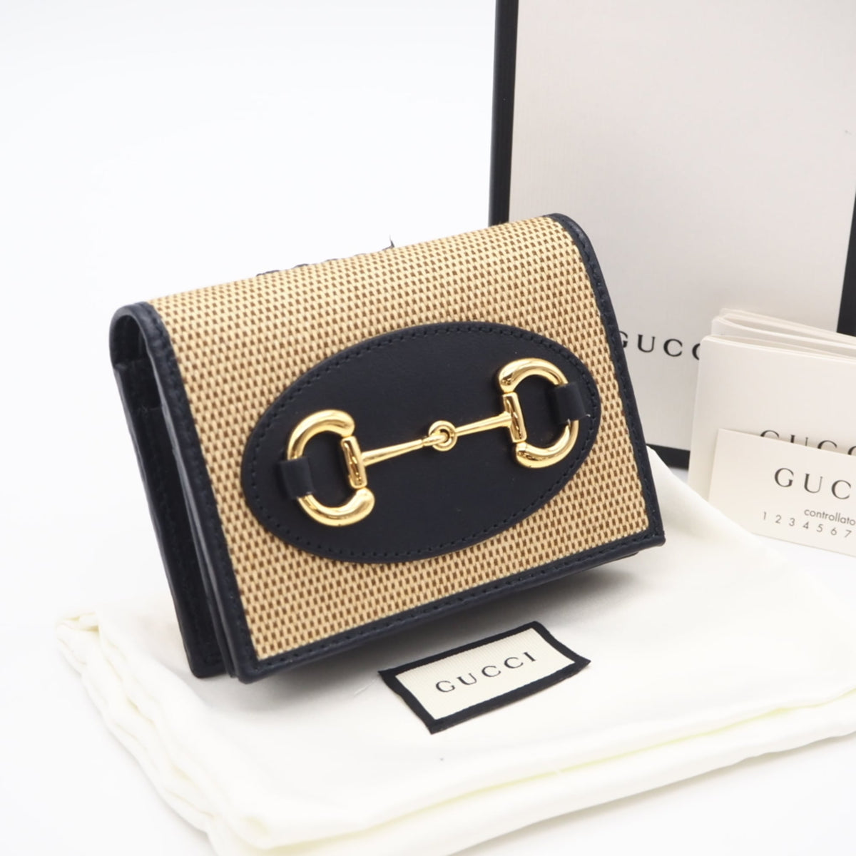 Gucci Beige Black Canvas Wallet (Bi-Fold) (Pre-Owned)