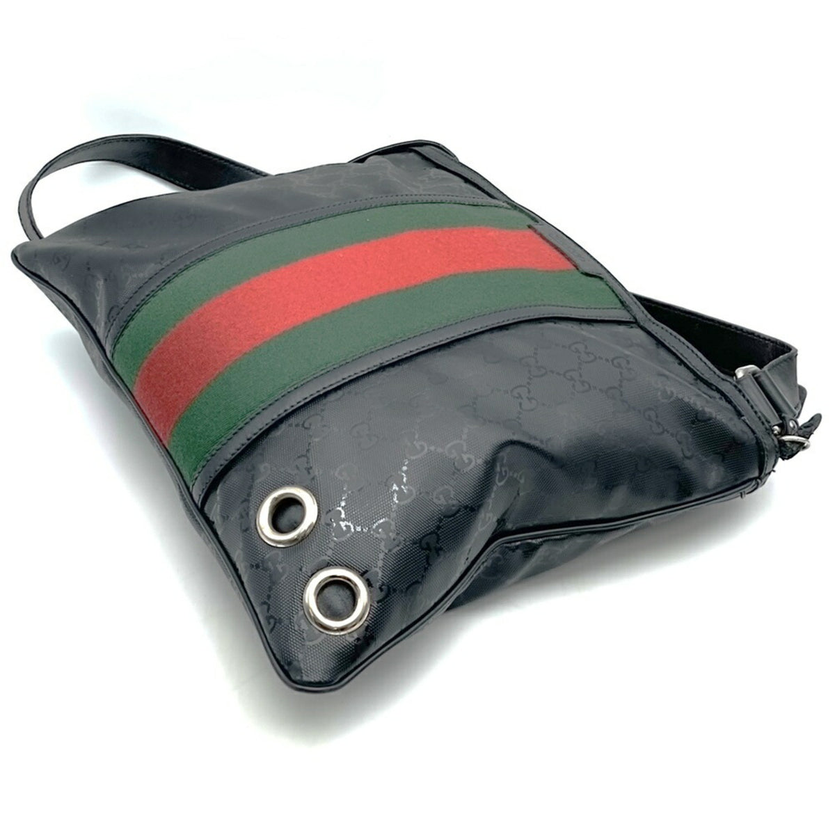 Gucci Gg Imprimé Black Canvas Leather Shoulder Bag (Pre-Owned)