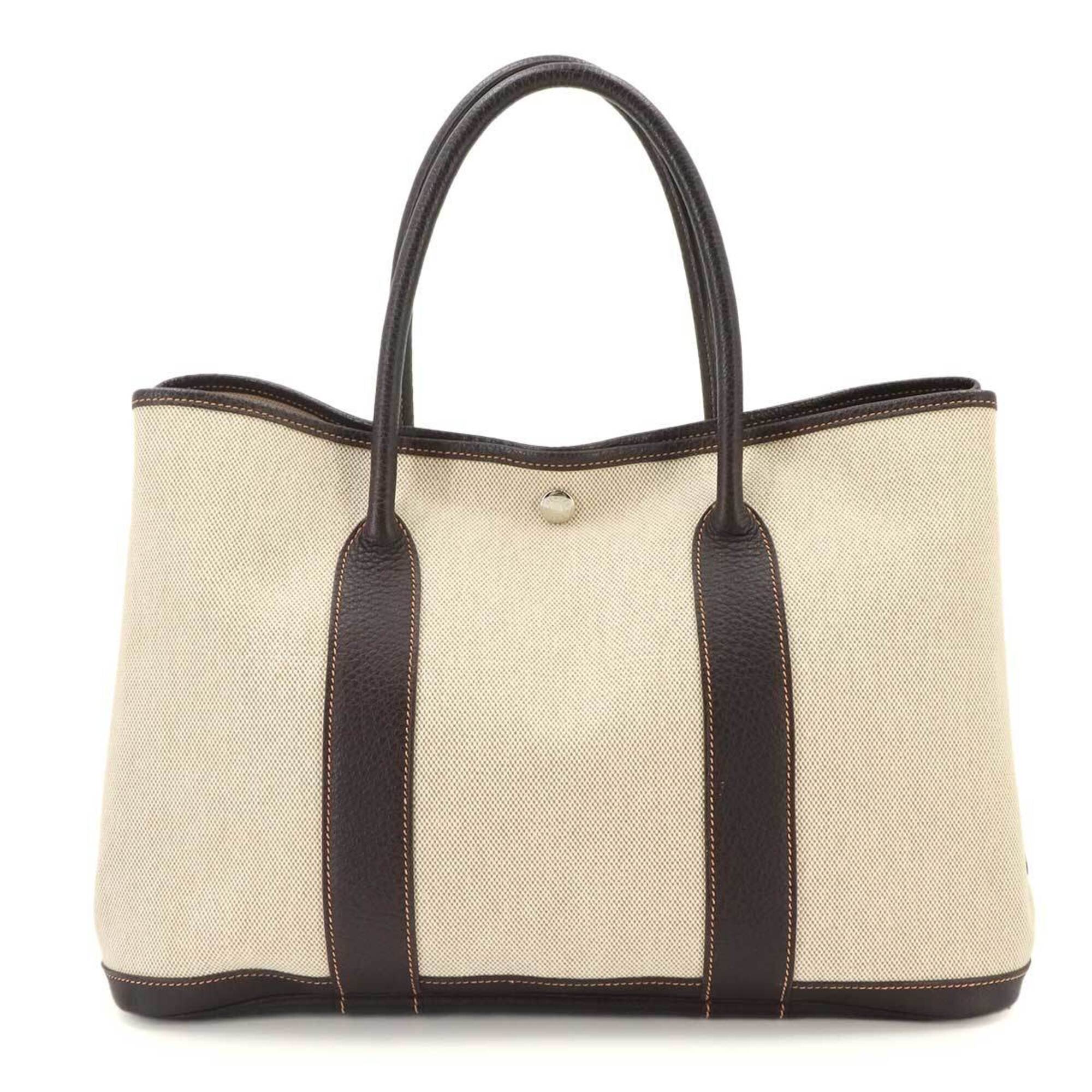 Hermes Marron Natural Toile H Leather Handbag Tote Bag (Pre-Owned)