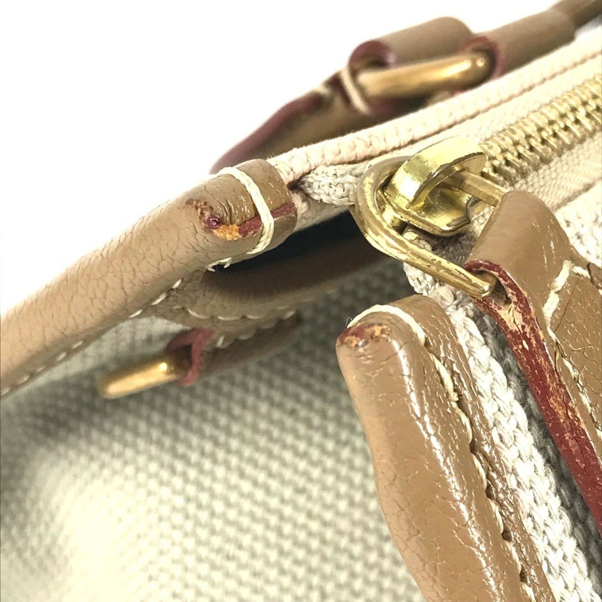 Louis Vuitton Beige Leather Canvas Handbag Tote Bag (Pre-Owned)