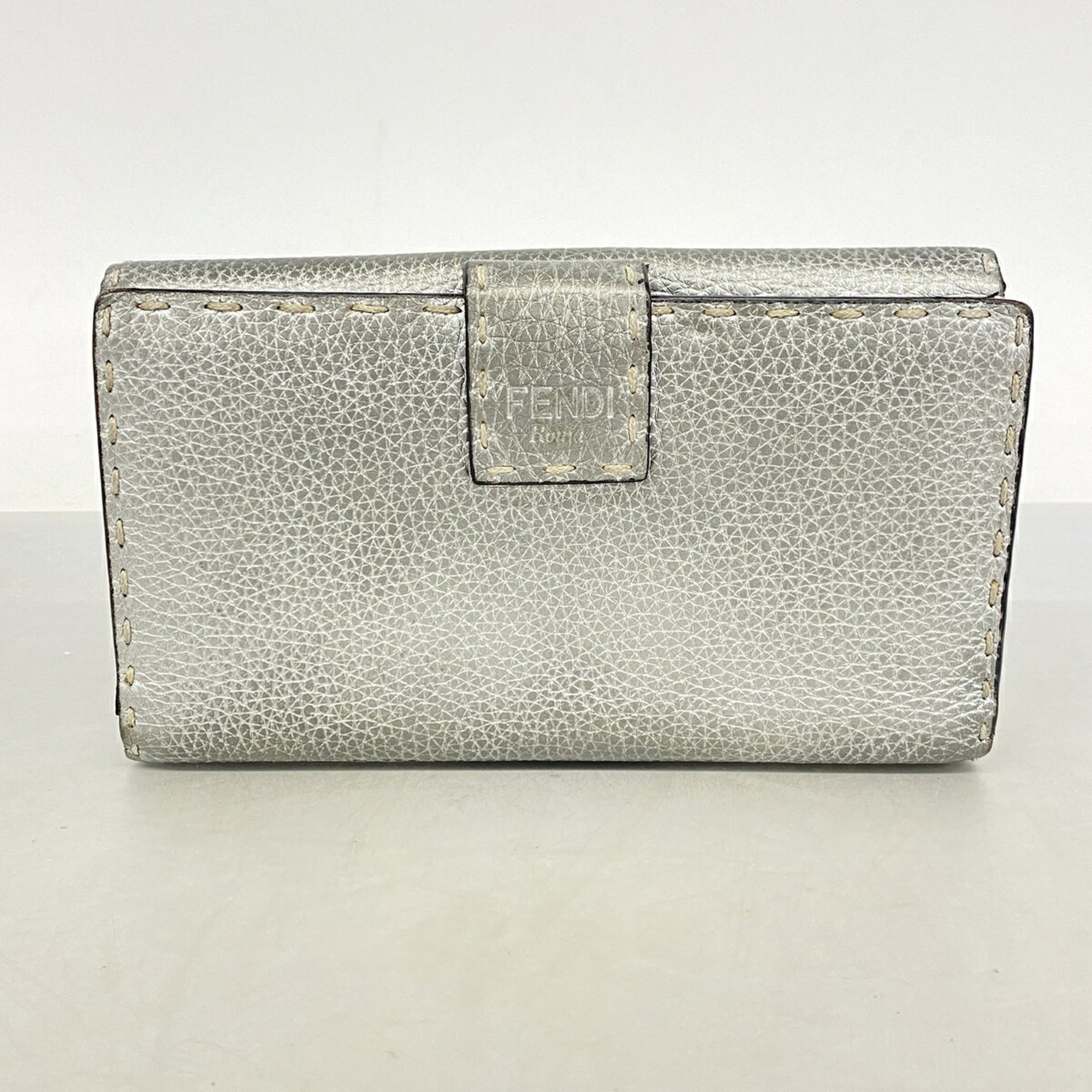 Fendi Silver Leather Long Wallet (Bi-Fold) (Pre-Owned)