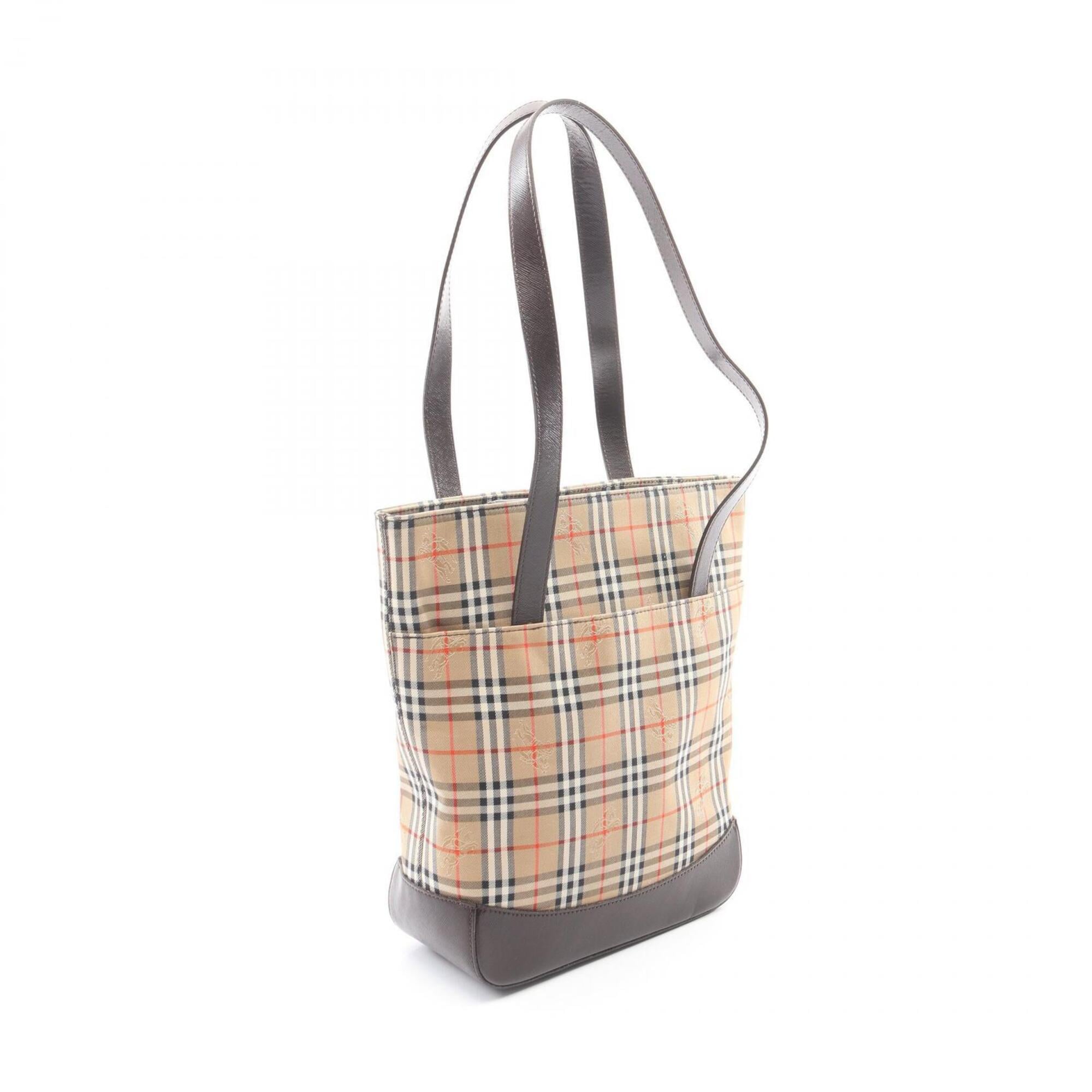 Burberry Beige Brown Canvas Leather Handbag Tote Bag (Pre-Owned)