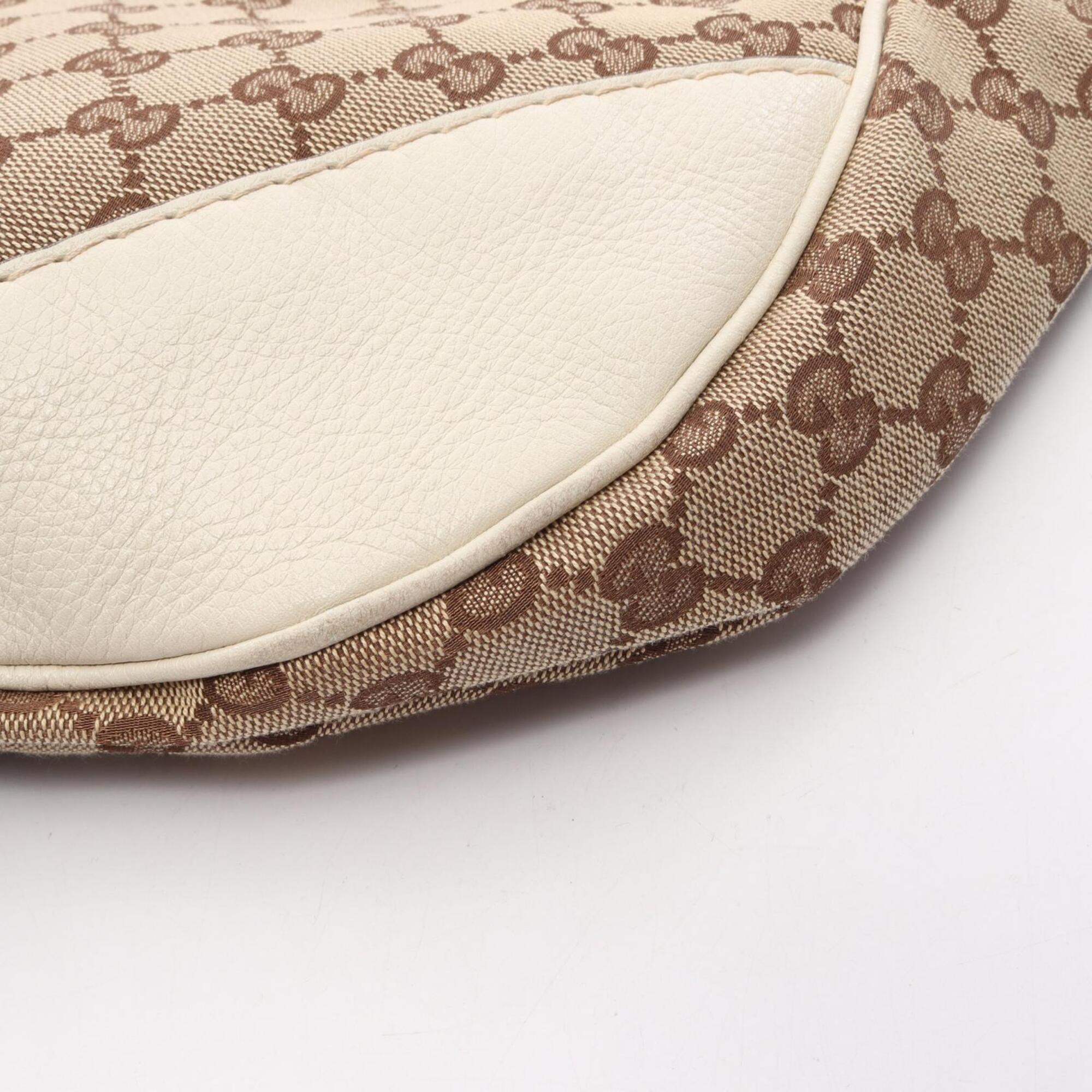 Gucci Beige Ivory Canvas Leather Shoulder Bag (Pre-Owned)