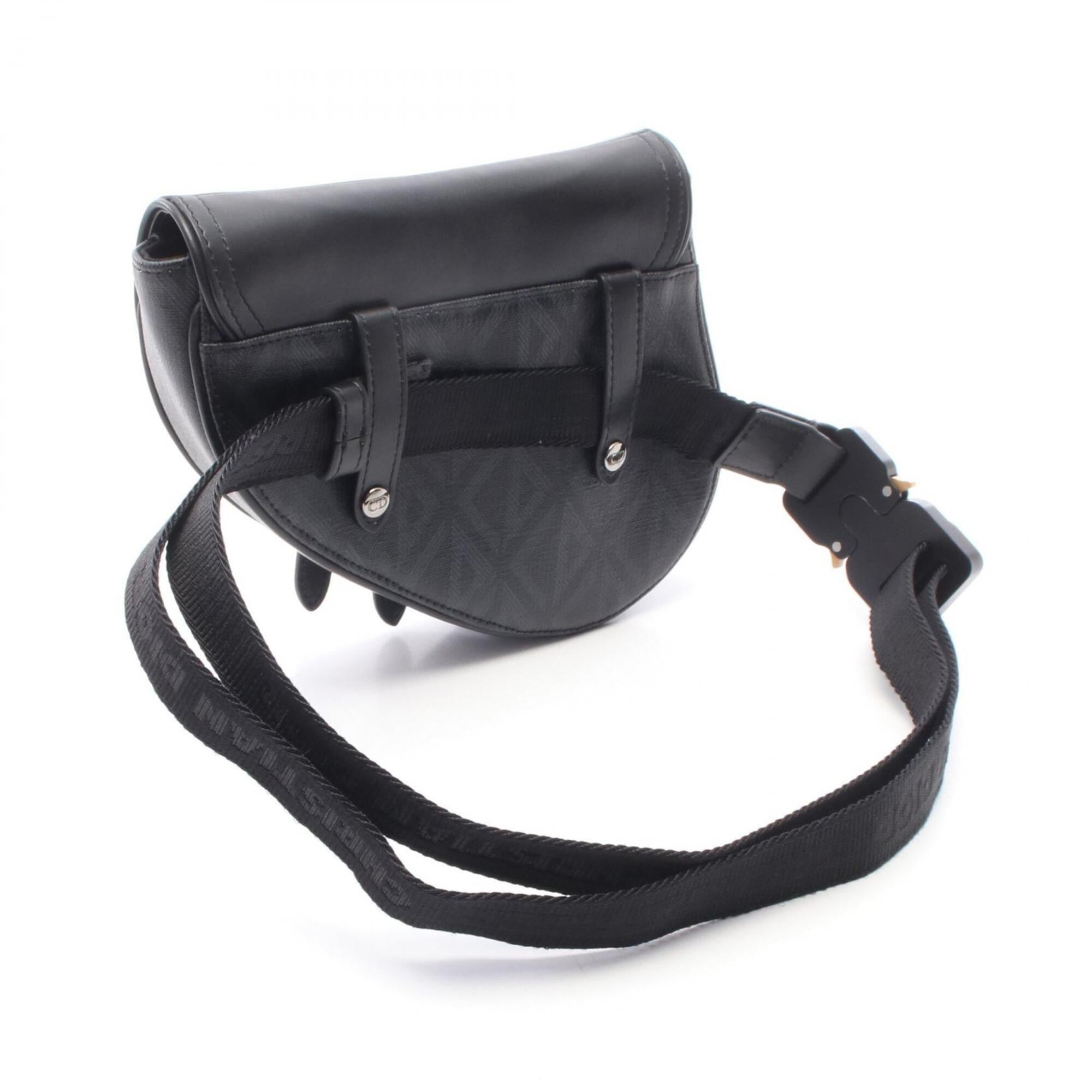 Christian Dior Black Gray Coated Canvas Pvc Leather Fanny Pack Handbag Saddle Bag (Pre-Owned)