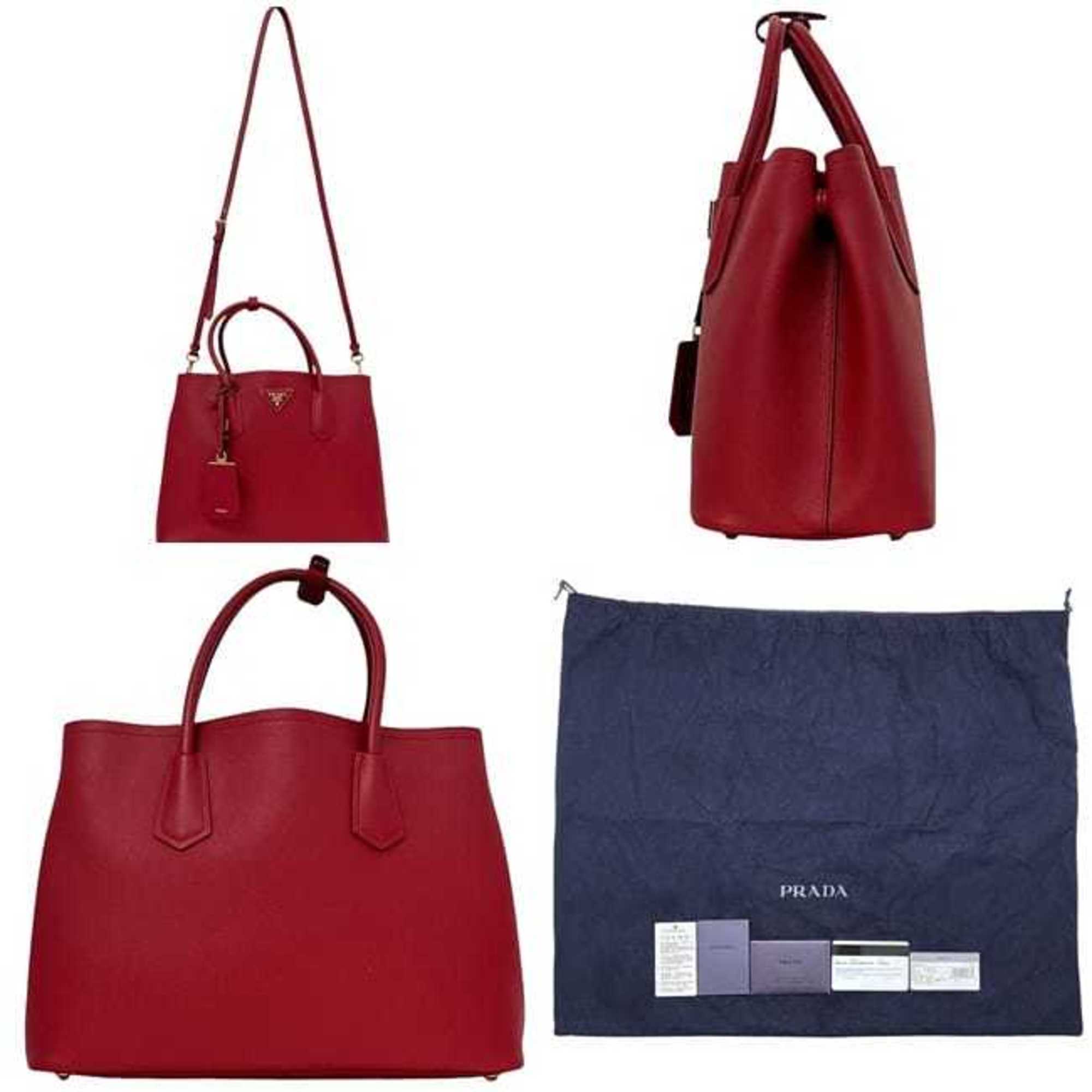 Prada Fuoco Red Color Saffiano Triangle Tote Bag (Pre-Owned)