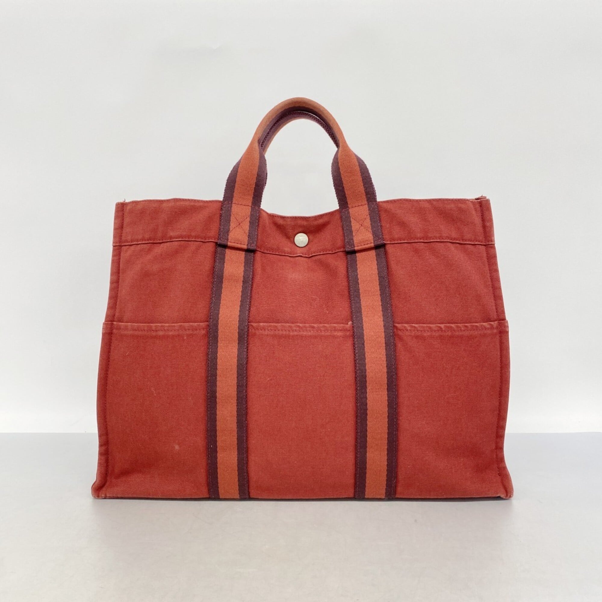Hermes Red Color Canvas Tote Bag (Pre-Owned)