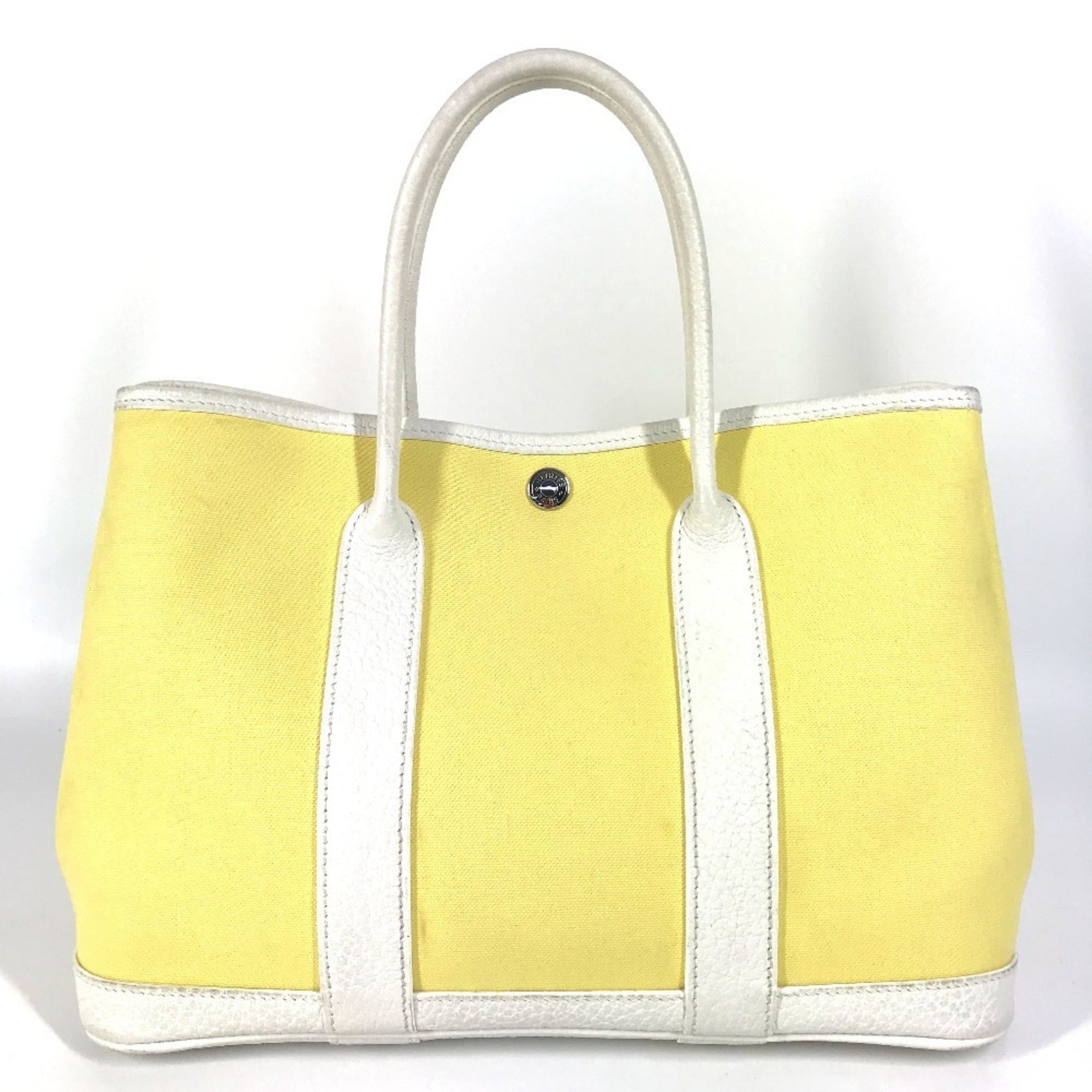 Hermes White Yellow Toile H Handbag Tote Bag (Pre-Owned)