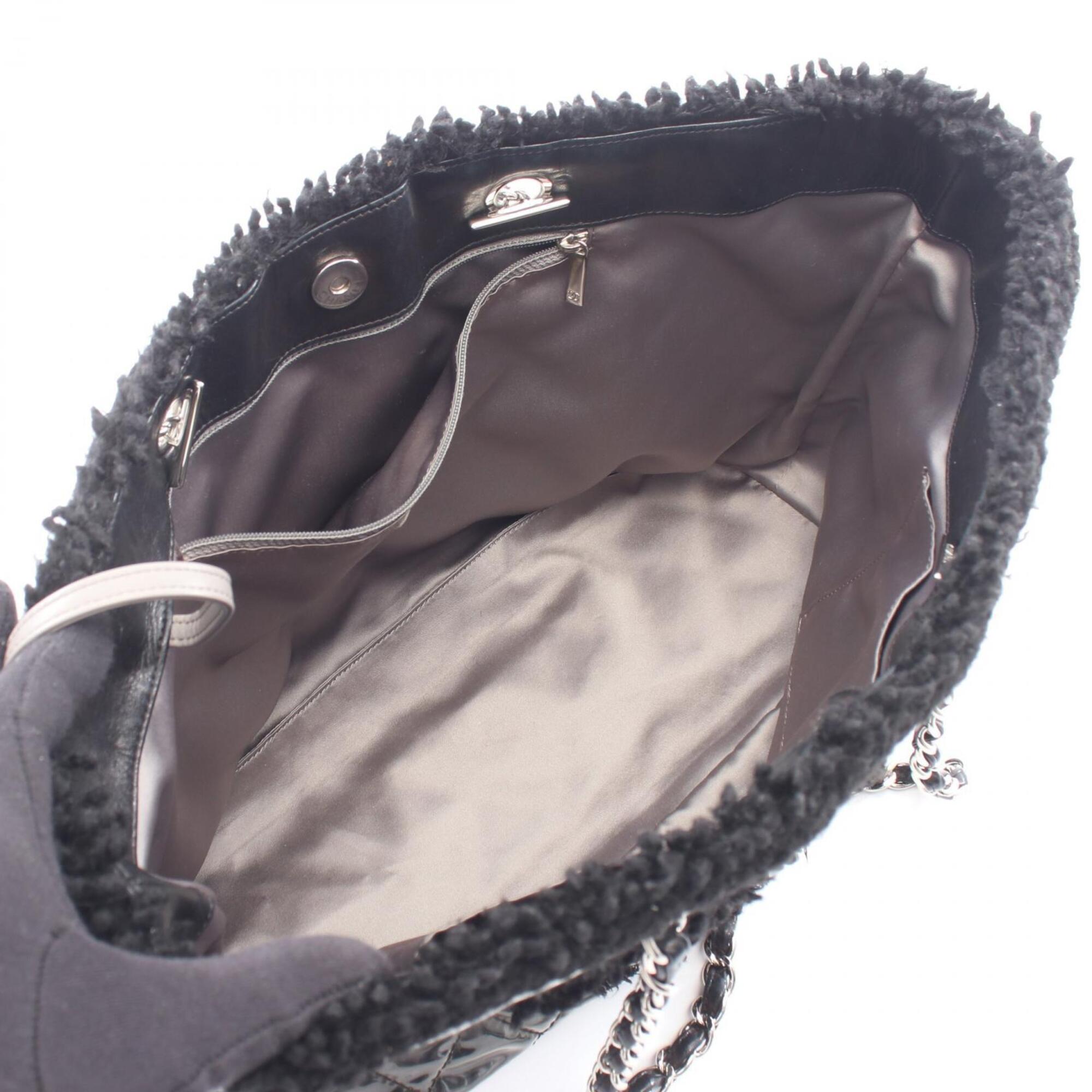 Chanel Black Vinyl Wool Handbag Tote Bag (Pre-Owned)