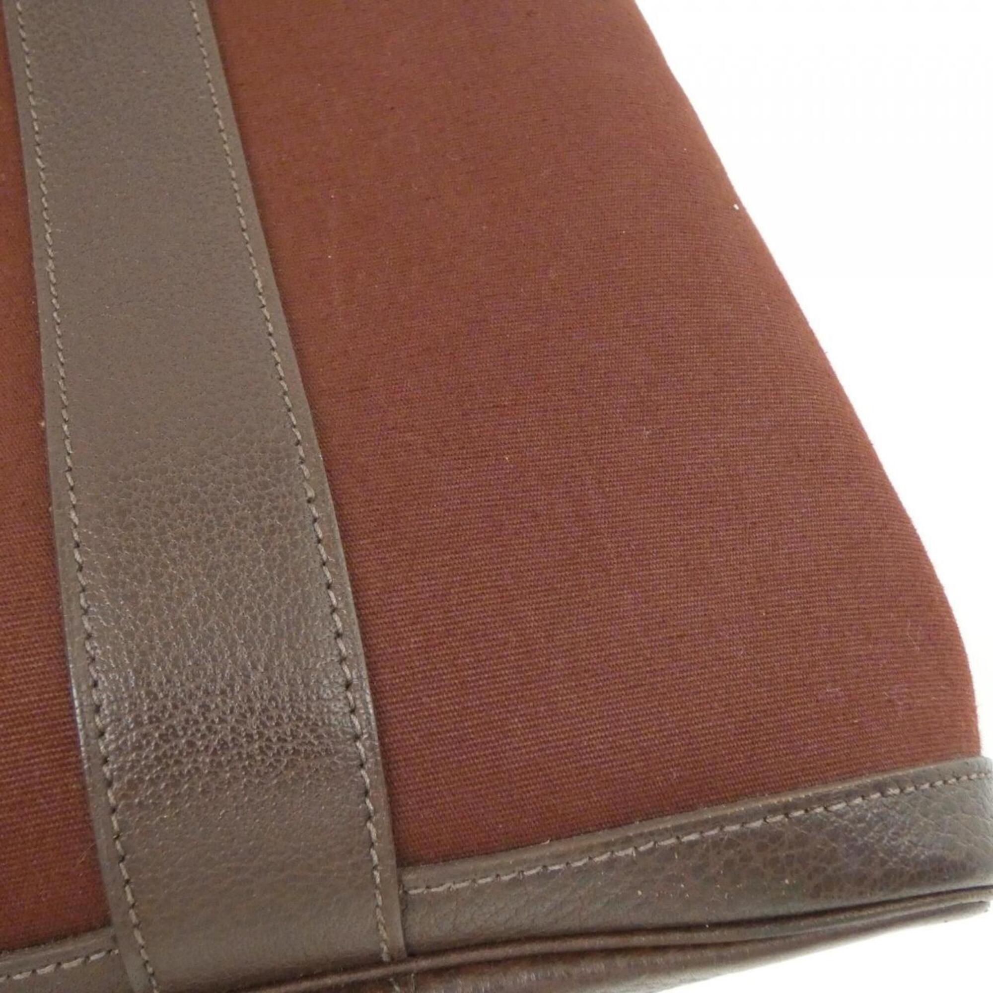 Hermes Brown Havane Toile Officier Buffle Skipper Leather Handbag (Pre-Owned)