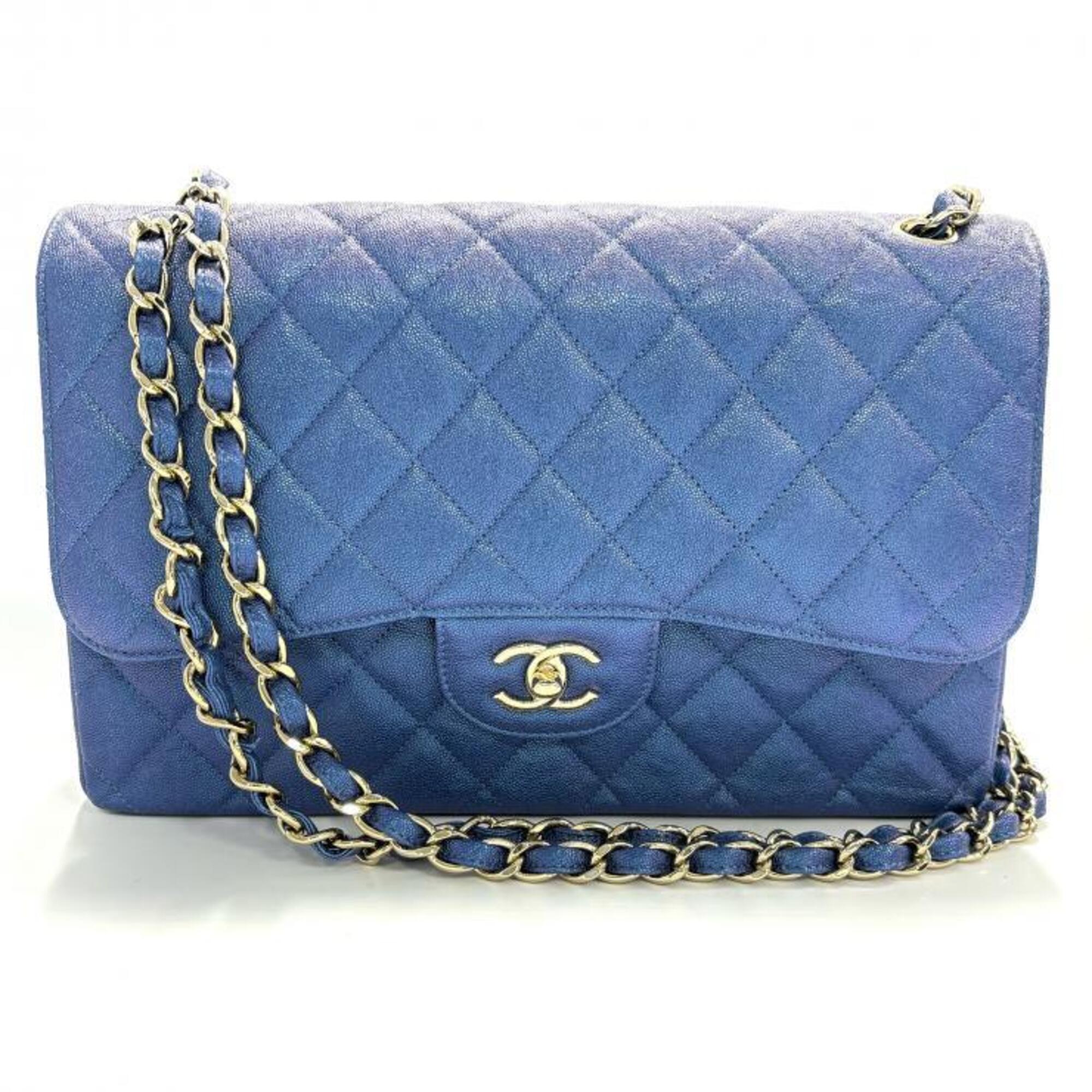 Chanel Blue Grained Calfskin Shoulder Bag (Pre-Owned)