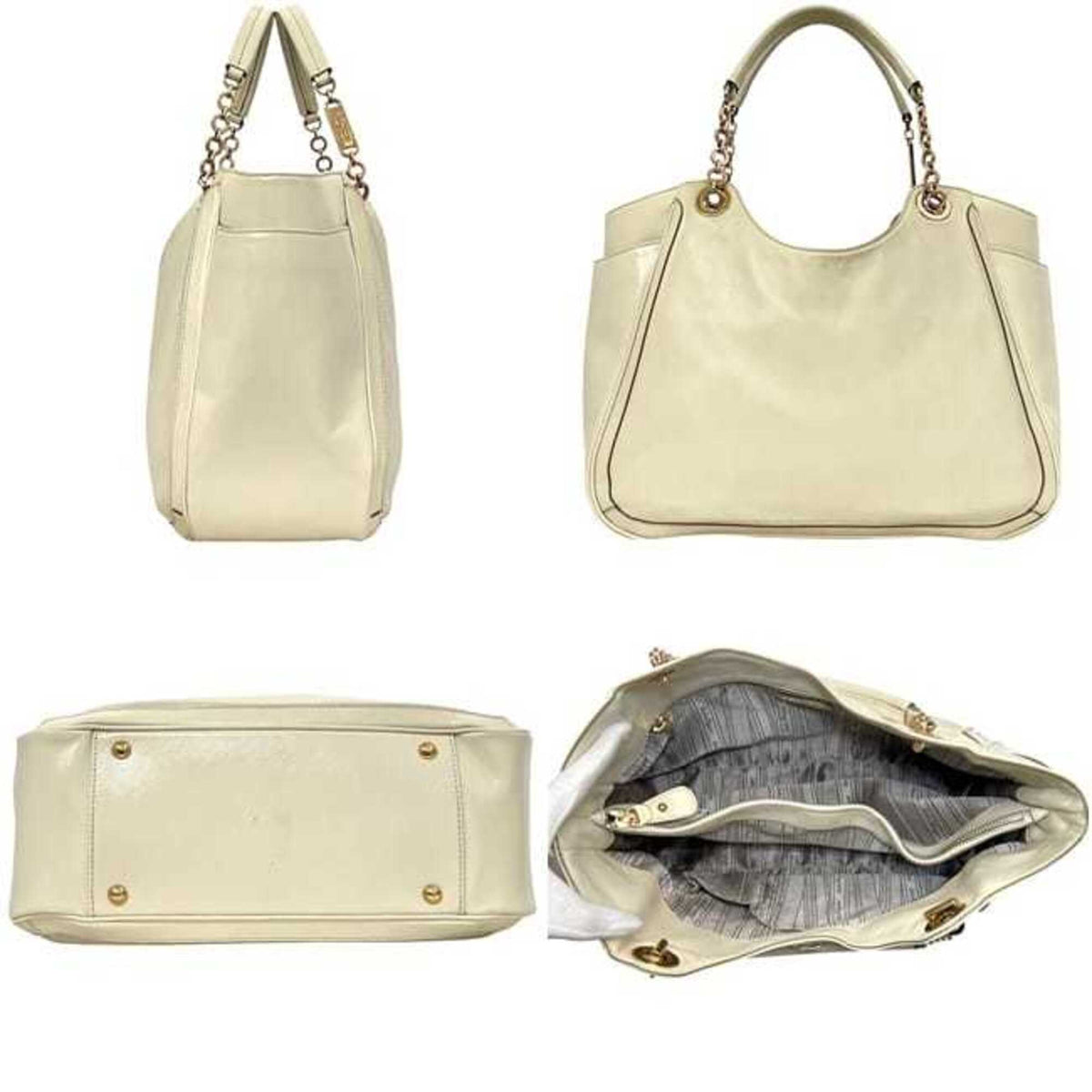 Salvatore Ferragamo Gancini Cream White Leather Tote Bag (Pre-Owned)