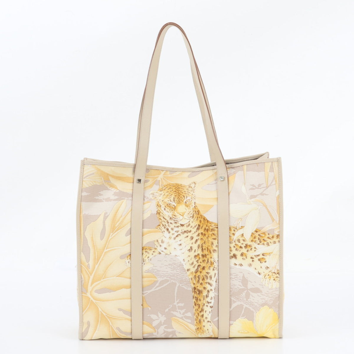 Salvatore Ferragamo Beige Yellow Leather Canvas Shoulder Bag Tote Bag (Pre-Owned)