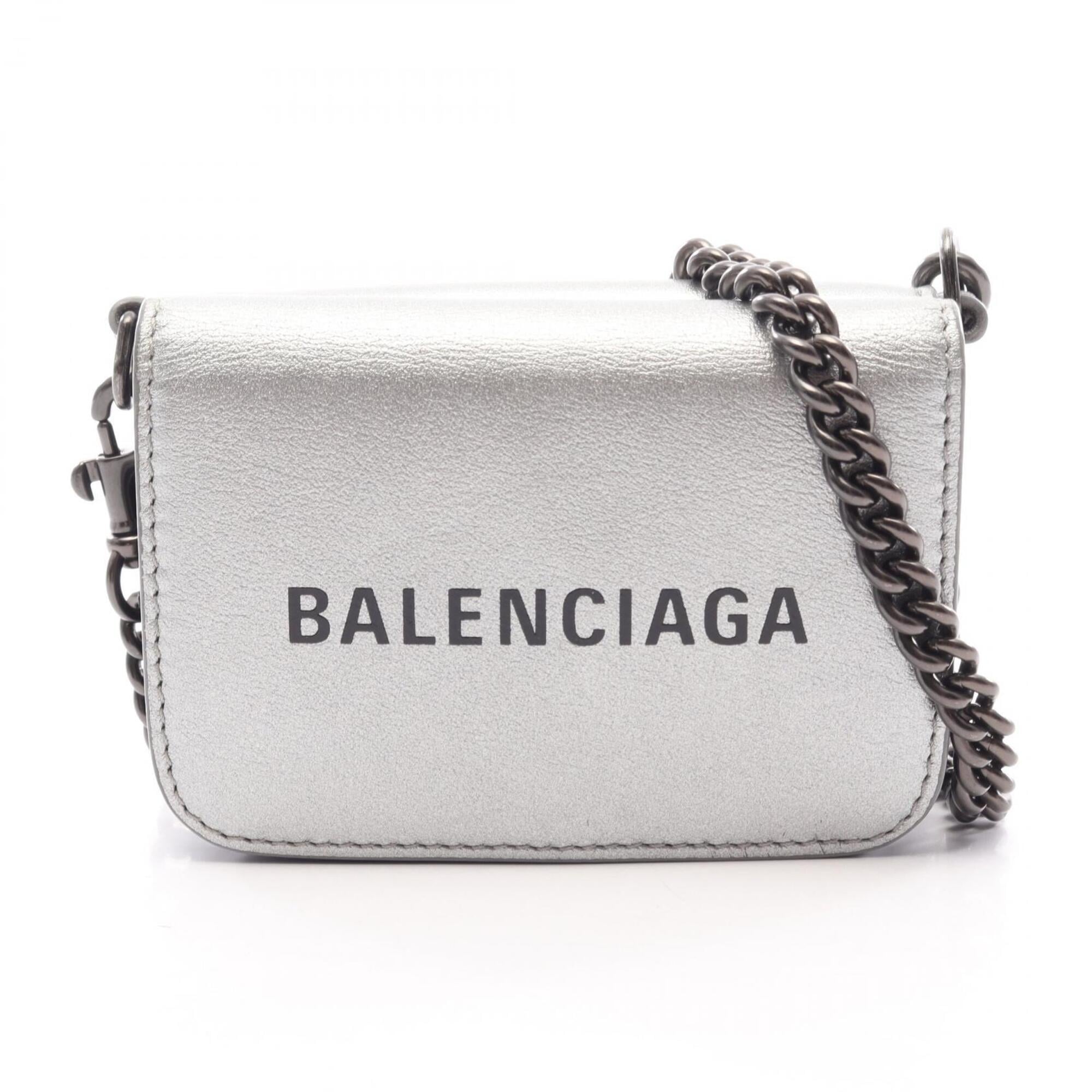 Balenciaga Silver Leather Chain/Shoulder Wallet (Pre-Owned)