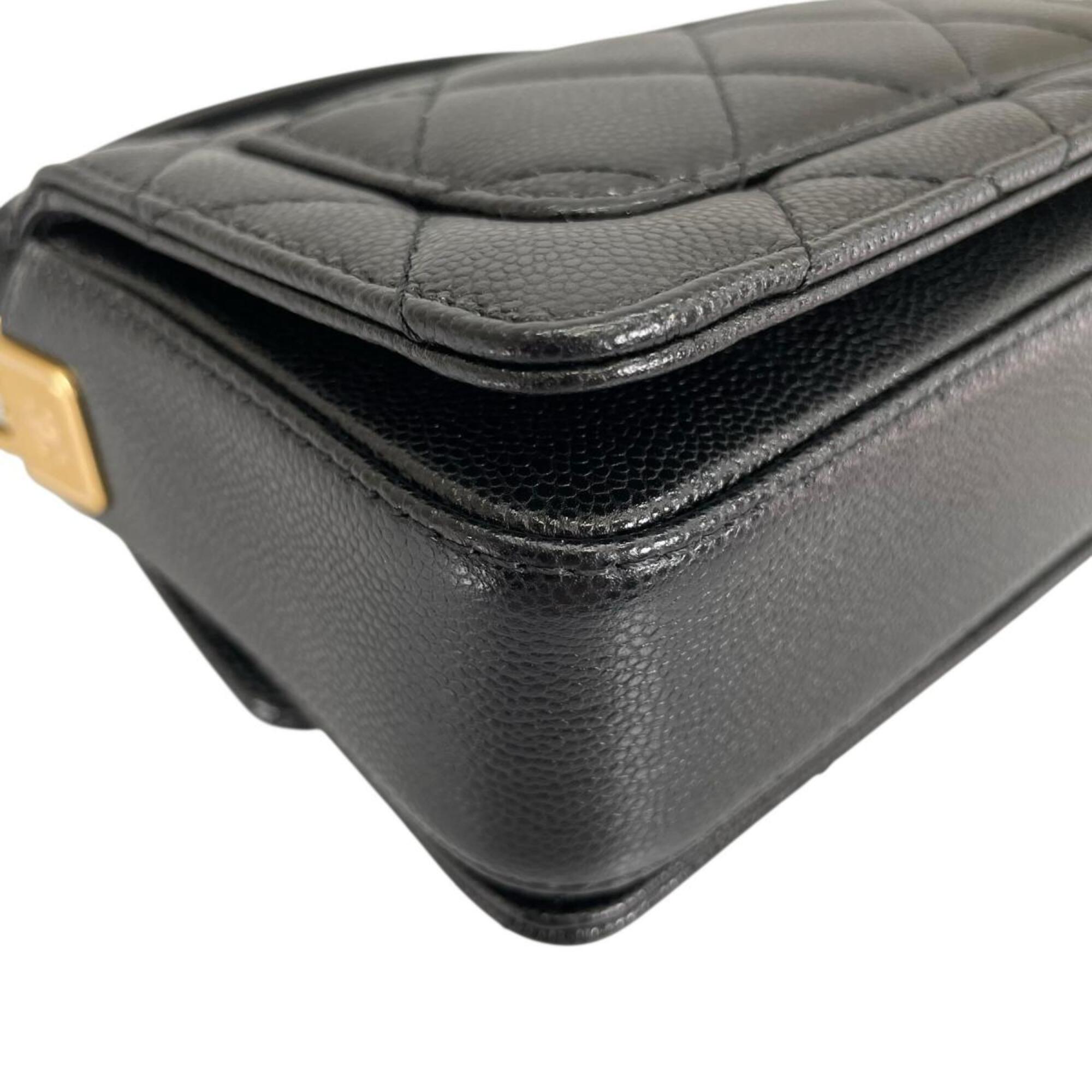 Chanel Matelasse Black Leather Handbag Shoulder Bag (Pre-Owned)