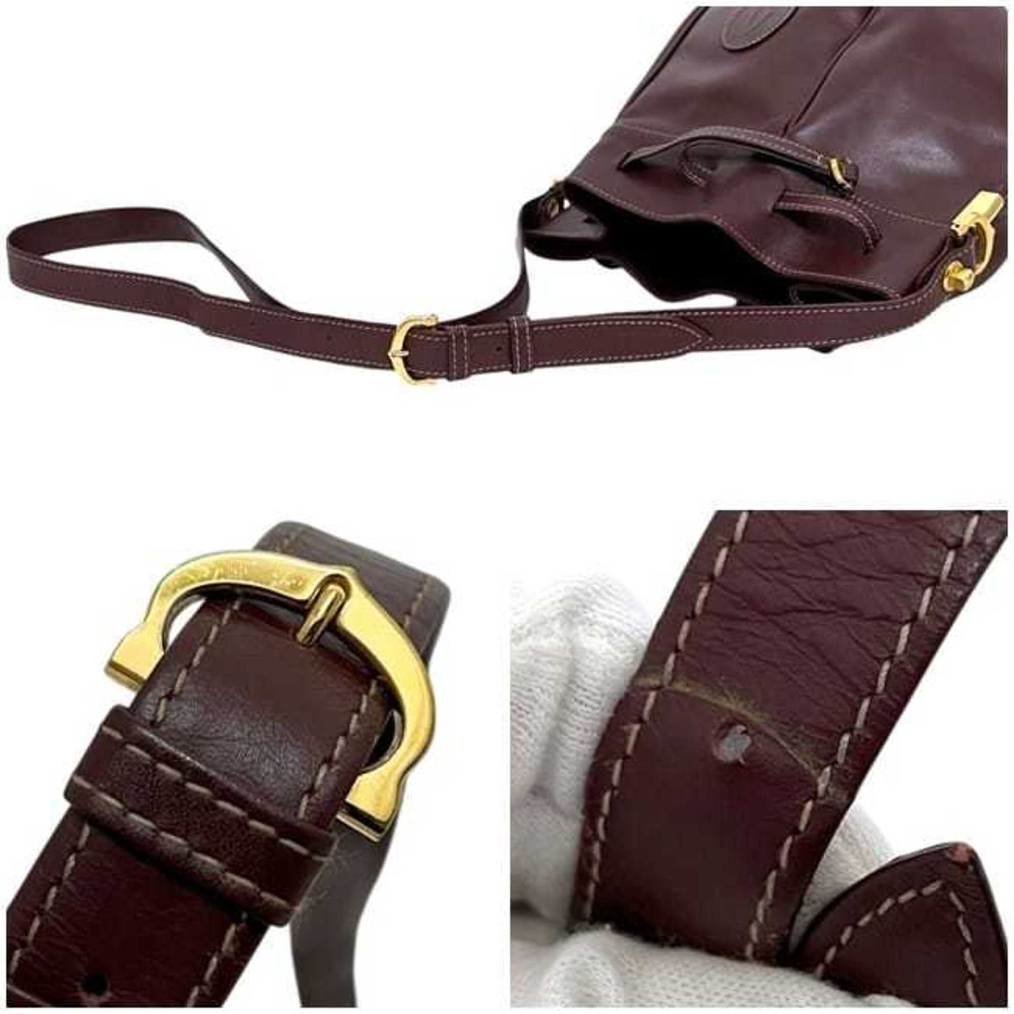 Cartier Bordeaux Wine Red Leather Shoulder Bag (Pre-Owned)