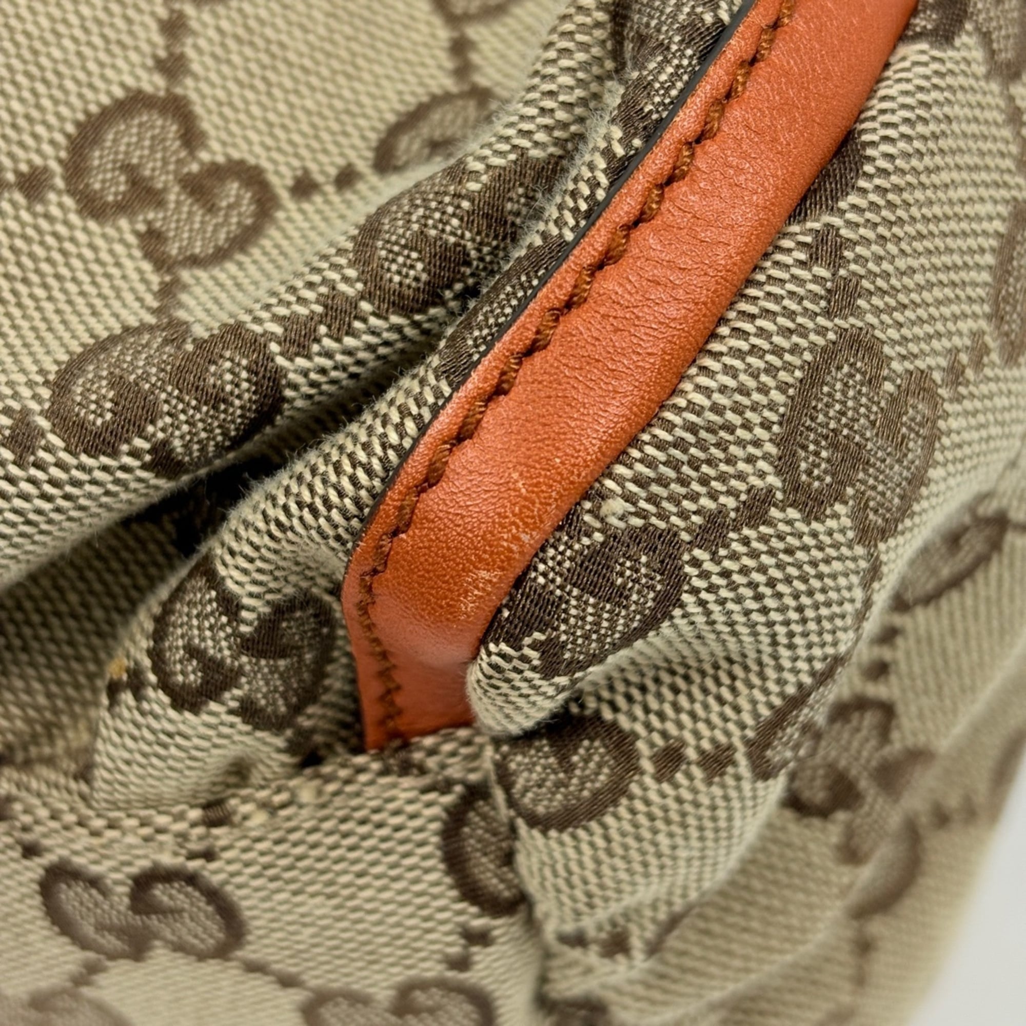 Gucci Gg Canvas Beige Orange Gg Canvas Leather Shoulder Bag (Pre-Owned)