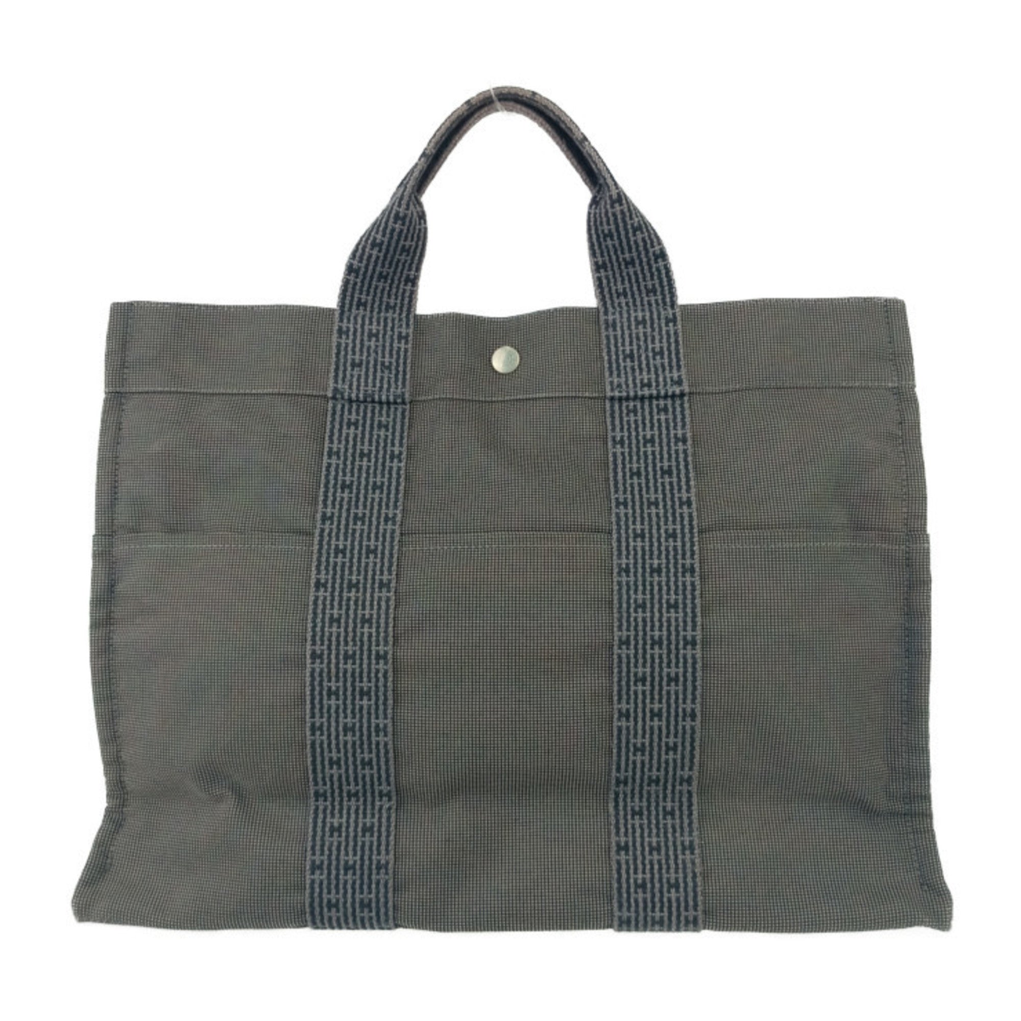 Hermes Gray Canvas Handbag Tote Bag (Pre-Owned)