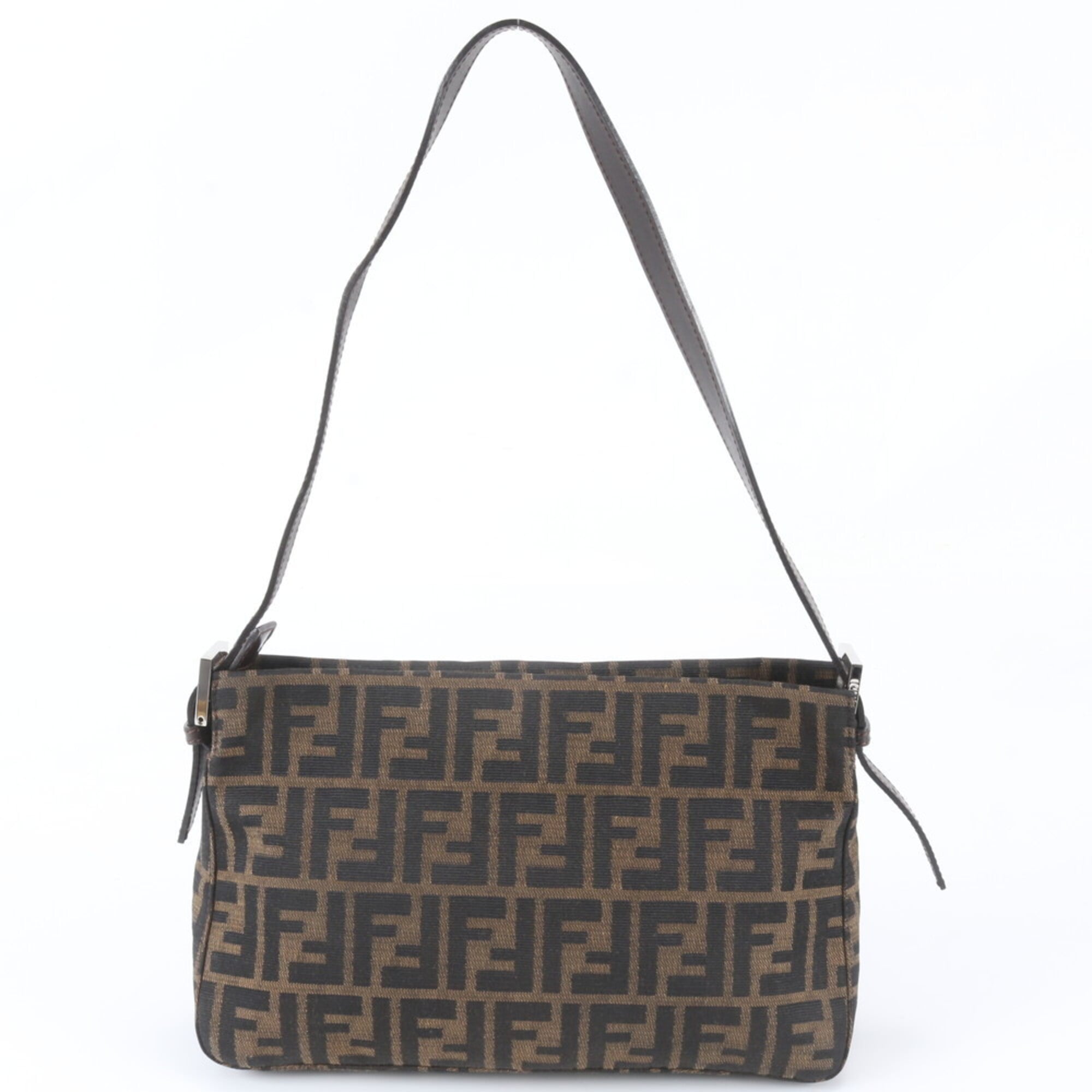 Fendi Brown Leather Canvas Handbag Shoulder Bag (Pre-Owned)