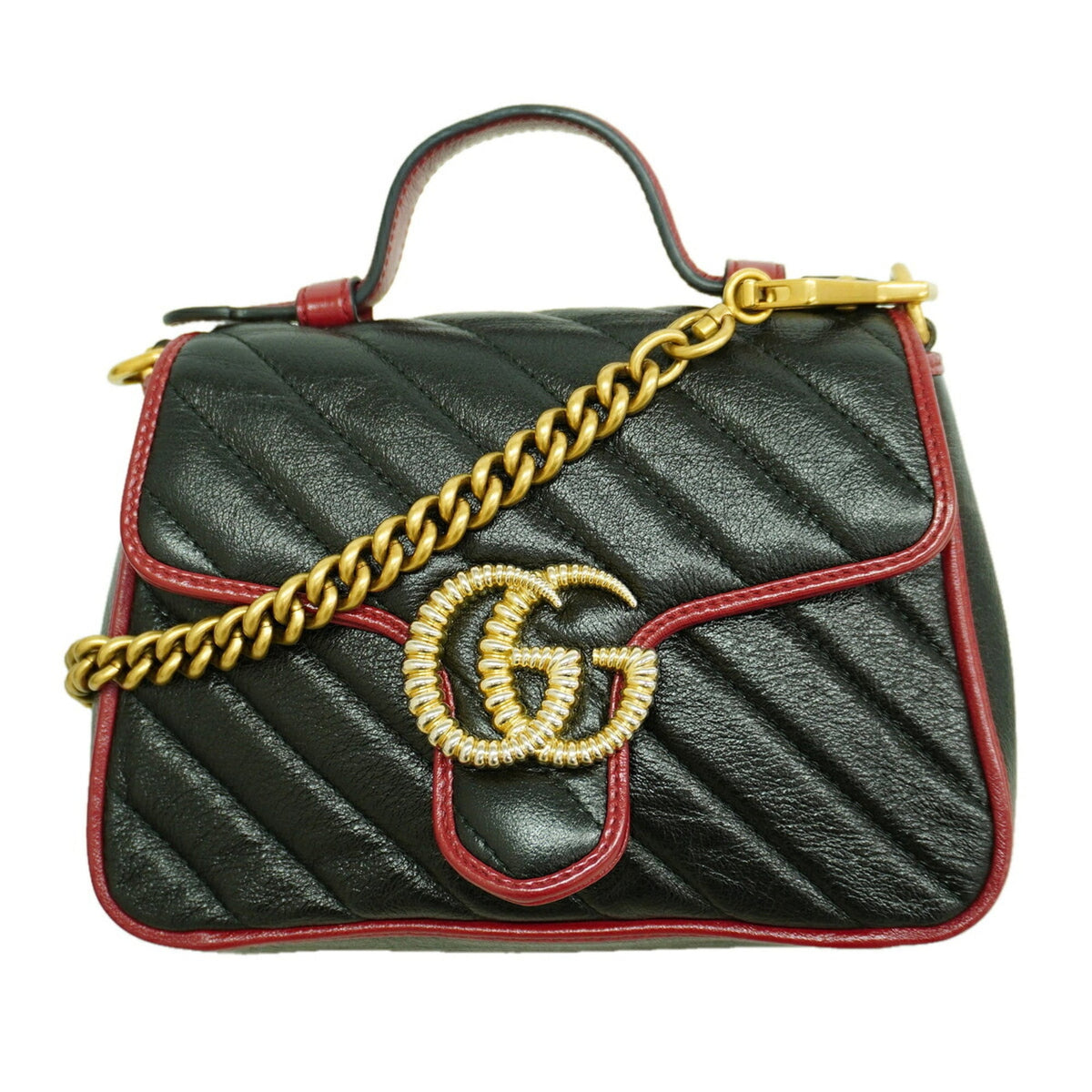Gucci Black Red Color Leather Handbag (Pre-Owned)