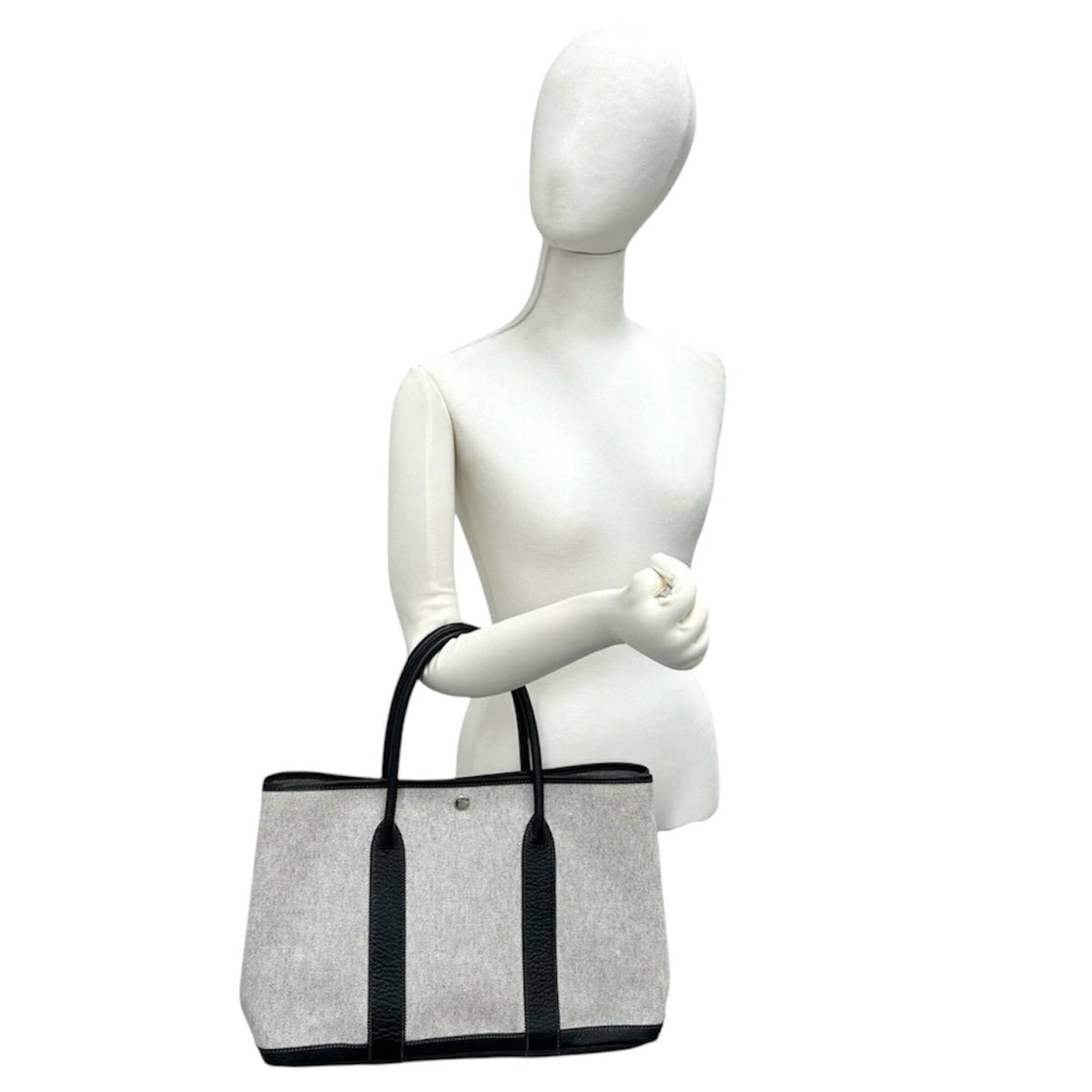 Hermes Black Gray Toile H Negonda Leather Handbag Tote Bag (Pre-Owned)