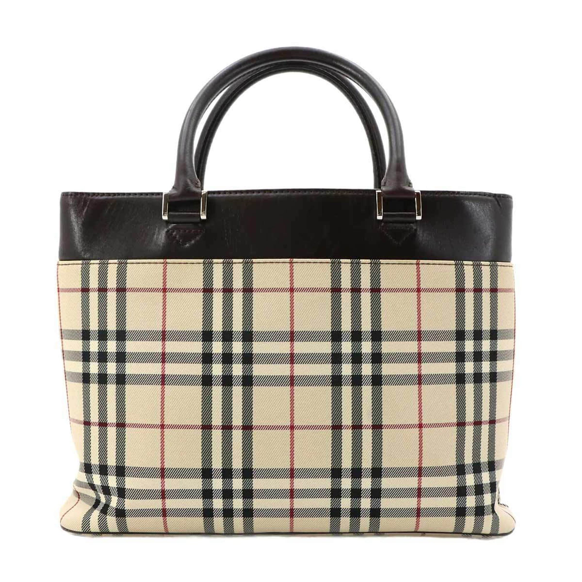 Burberry Beige Dark Brown Canvas Leather Handbag (Pre-Owned)