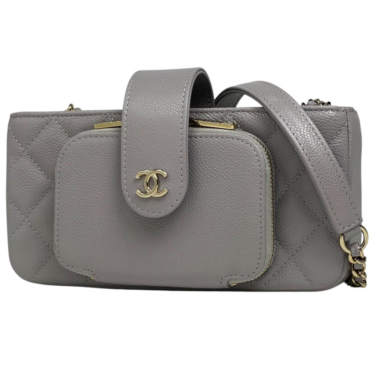 Chanel Matelasse Gray Grained Calfskin Shoulder Bag (Pre-Owned)