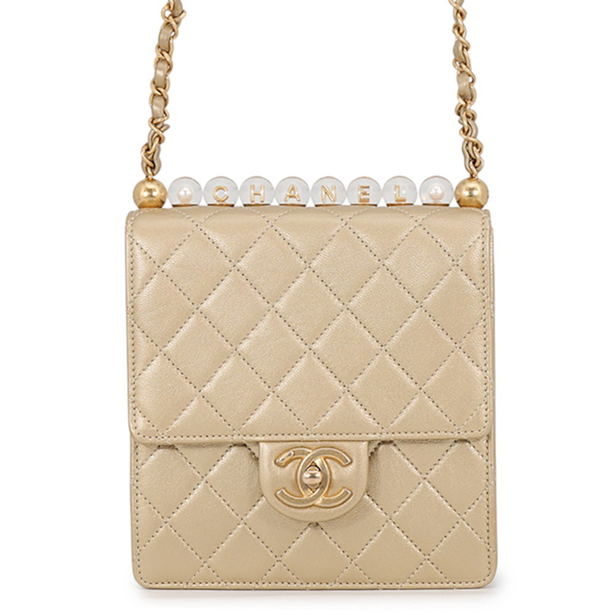 Chanel Champagne Gold Leather Shoulder Bag (Pre-Owned)