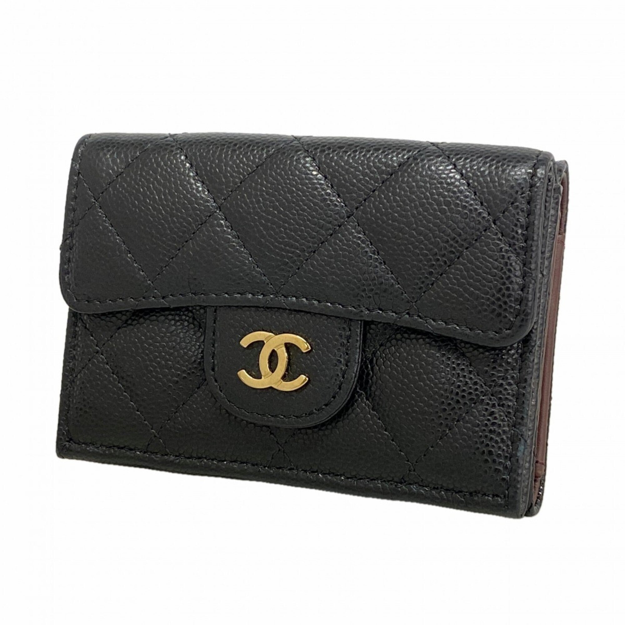 Chanel Black Grained Calfskin Wallet (Tri-Fold) (Pre-Owned)