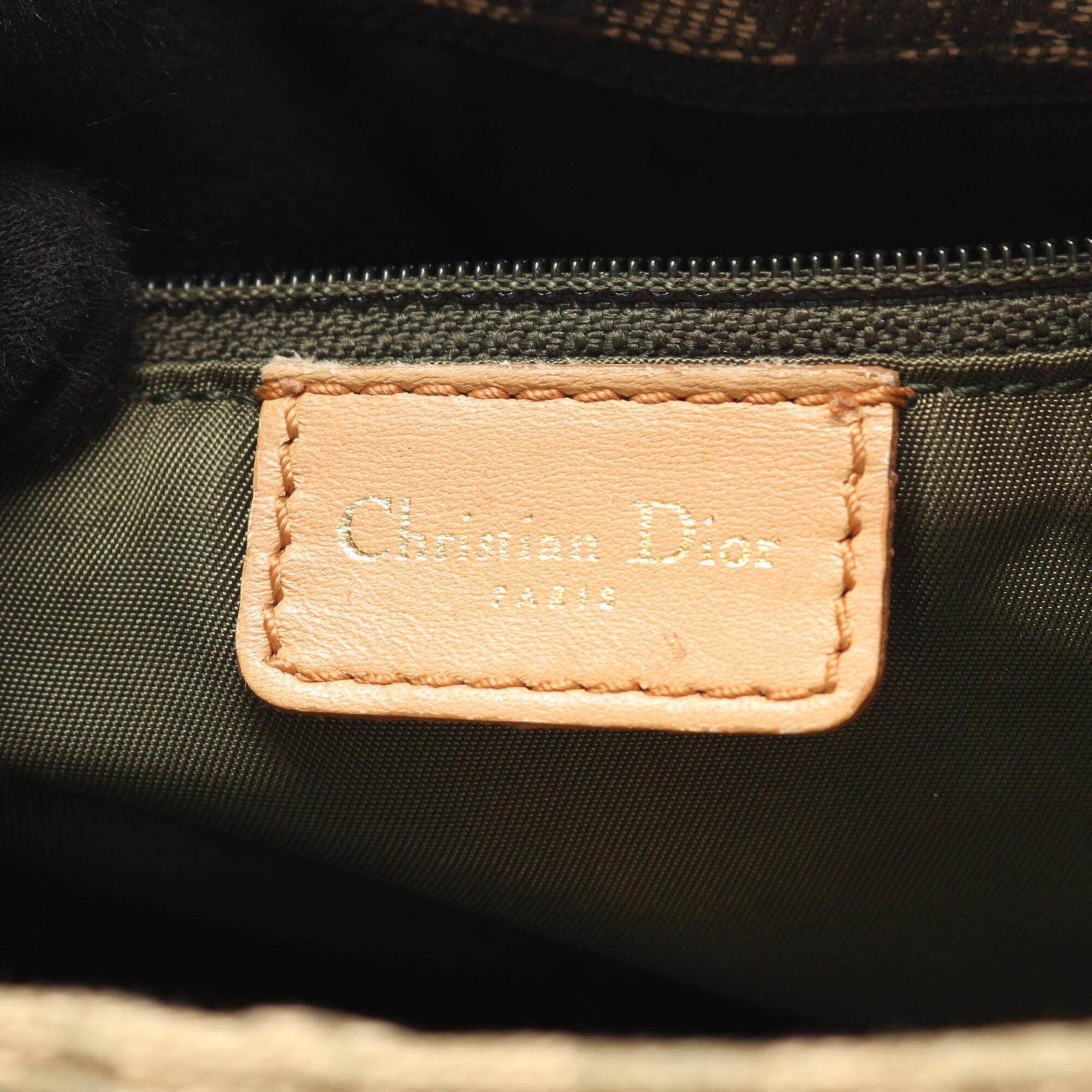 Christian Dior Beige Khaki Canvas Leather Handbag Tote Bag (Pre-Owned)