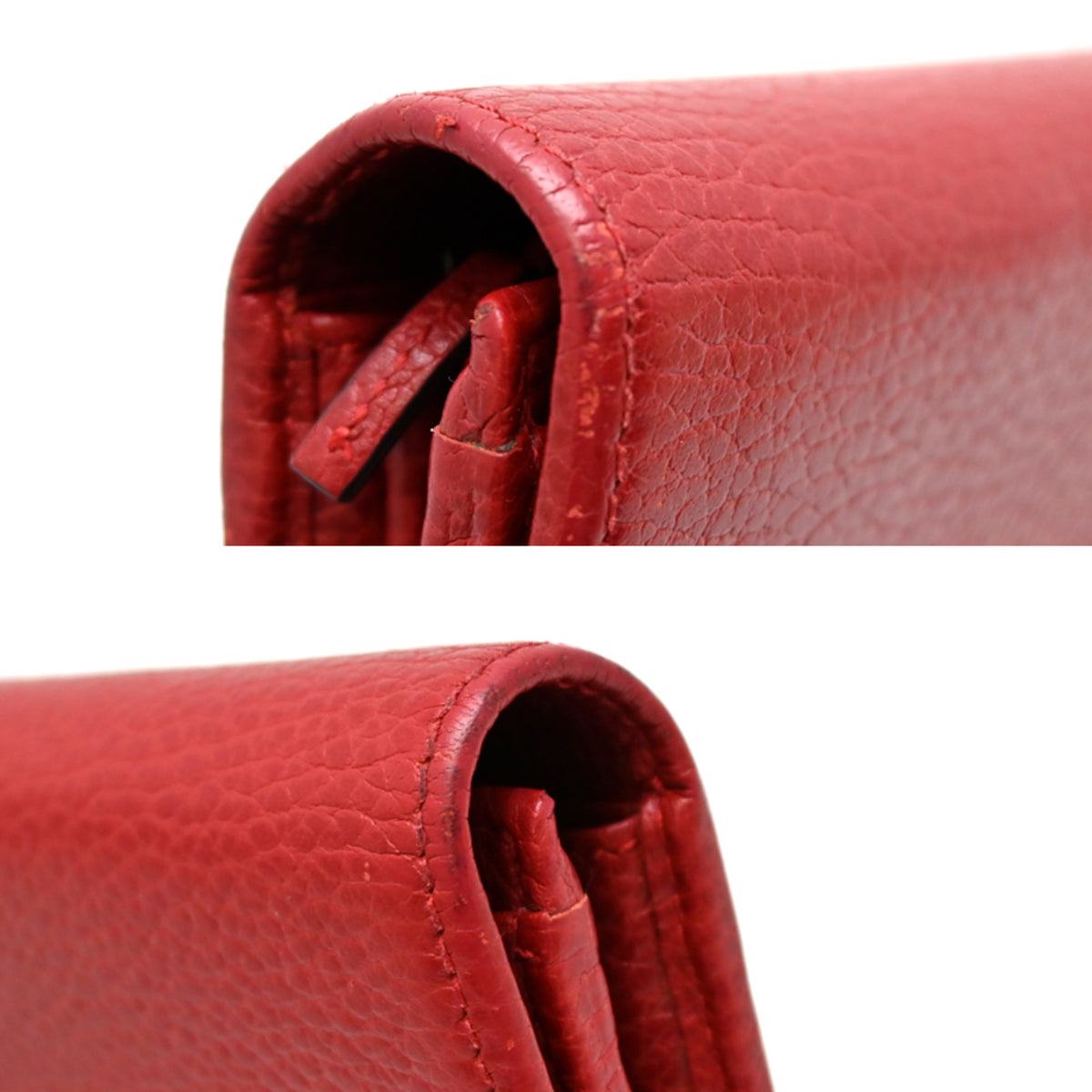 Gucci Red Color Leather Long Wallet (Bi-Fold) (Pre-Owned)