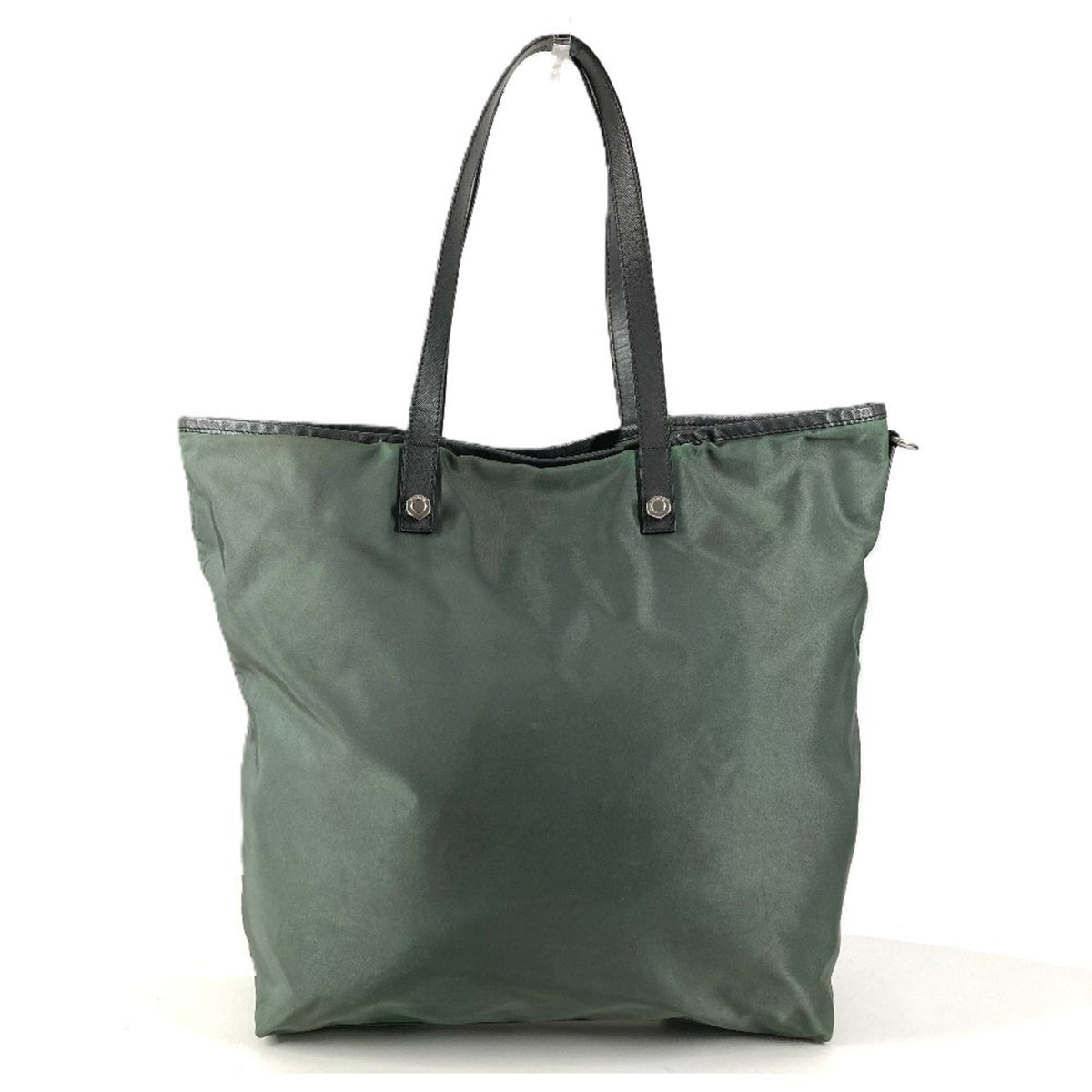 Prada Gray Nylon Leather Shoulder Bag Tote Bag (Pre-Owned)