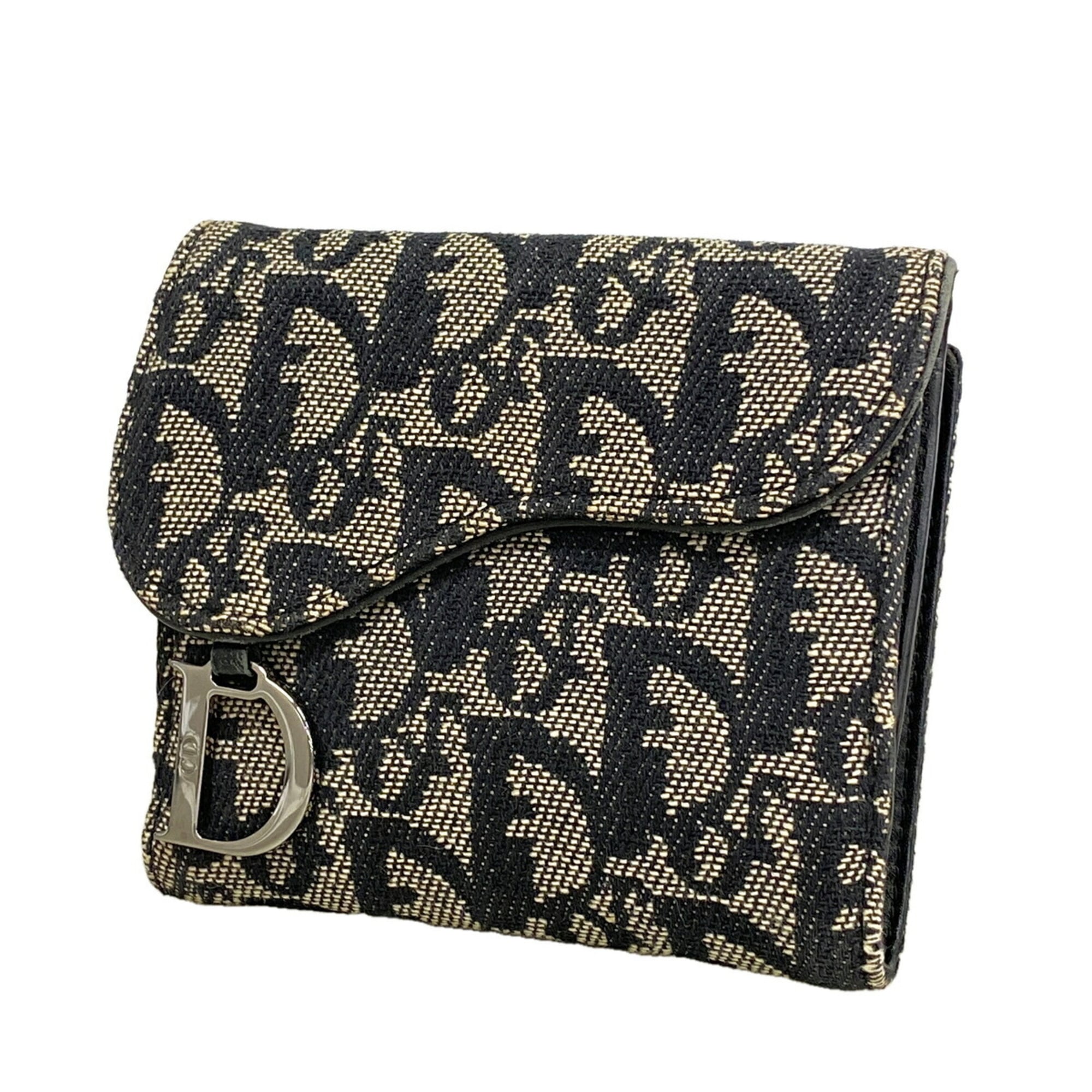 Christian Dior Beige Black Canvas Wallet (Tri-Fold) (Pre-Owned)