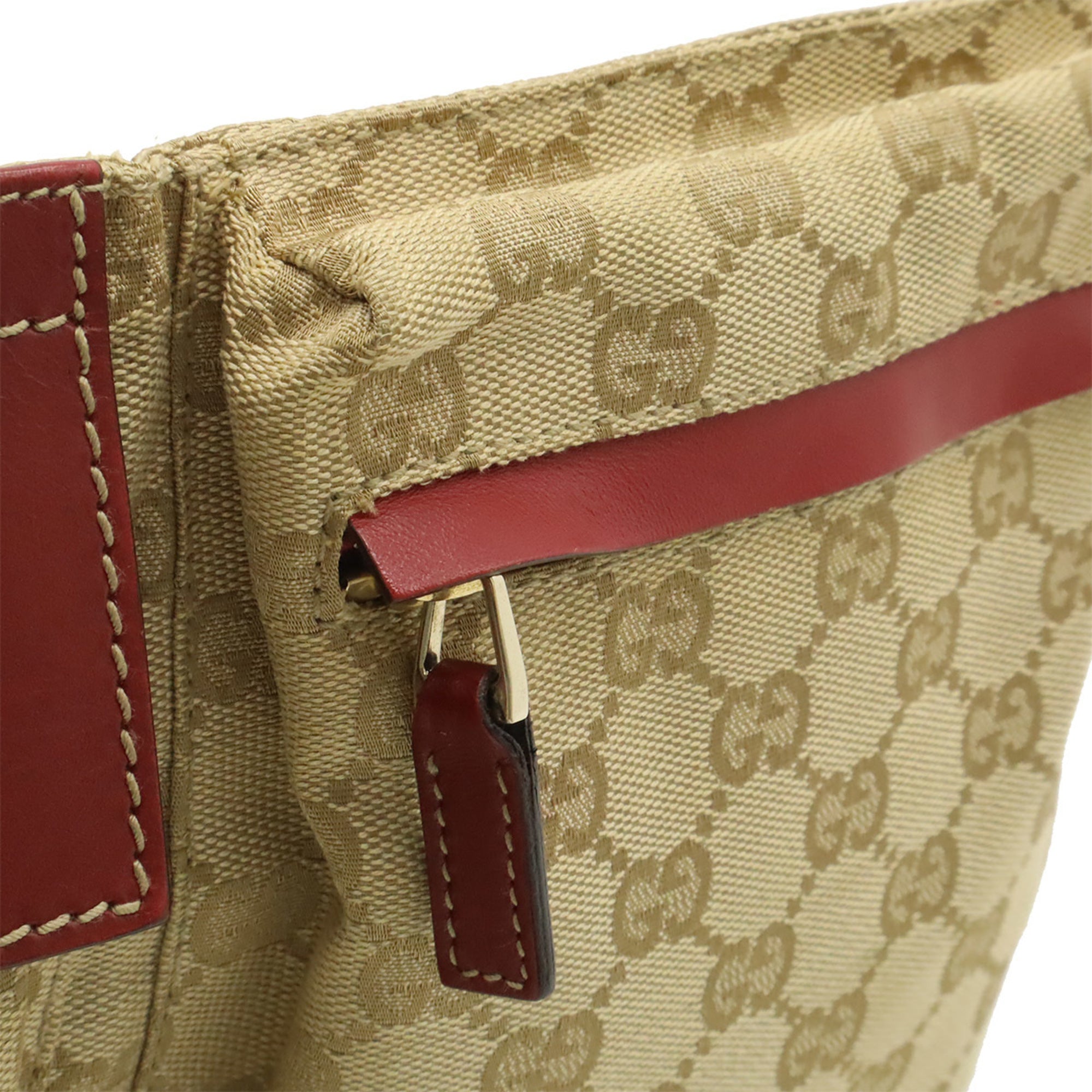 Gucci Beige Pink Red Canvas Leather Fanny Pack Sling Bag (Pre-Owned)