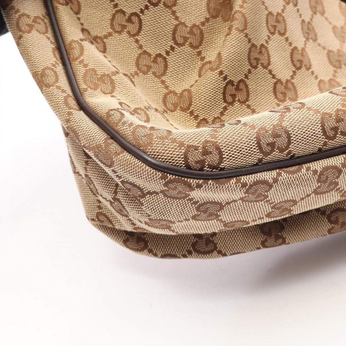 Gucci Beige Brown Canvas Leather Handbag Tote Bag (Pre-Owned)