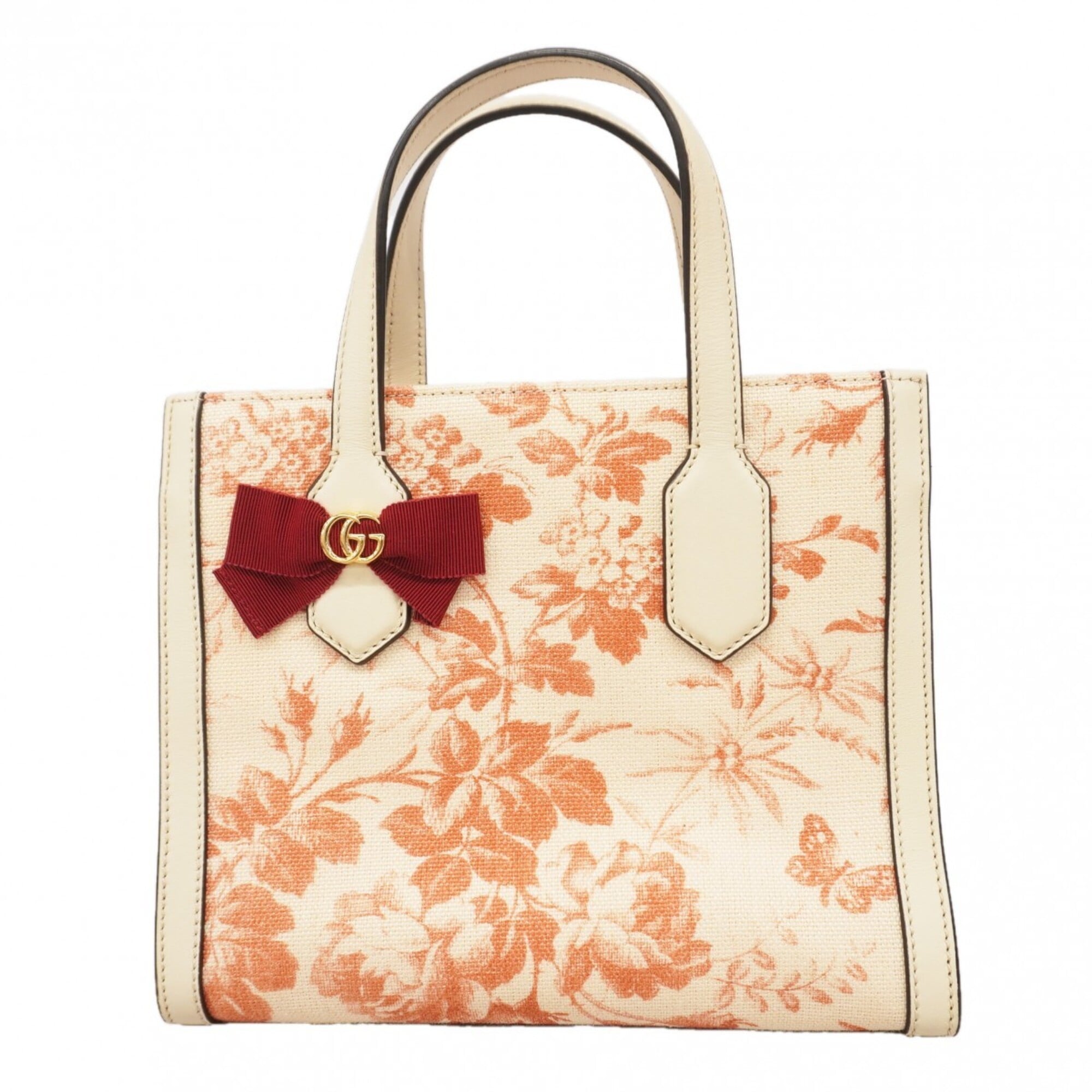 Gucci Ivory Red Color Canvas Handbag (Pre-Owned)