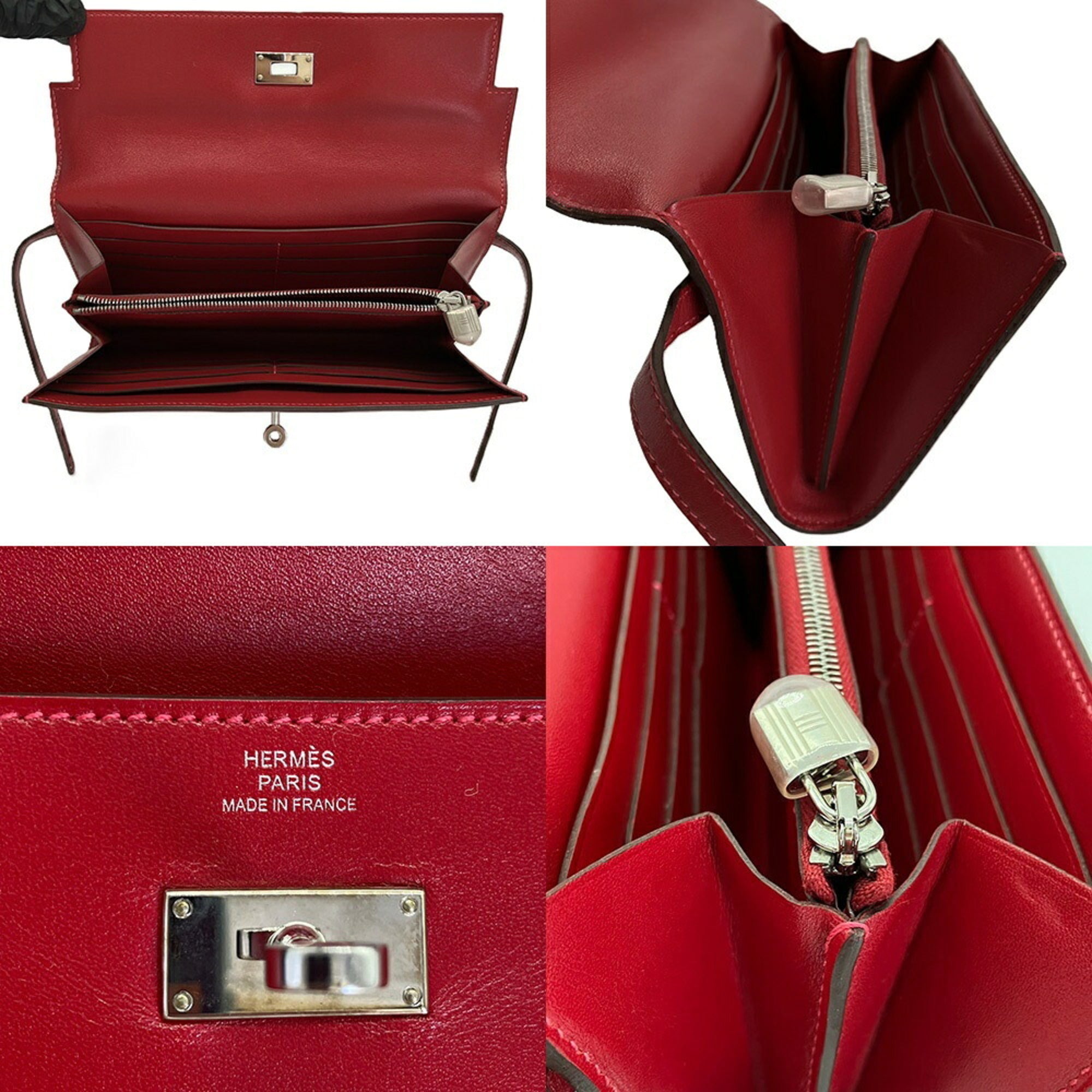 Hermes Red Color Box Calf Leather Long Wallet (Bi-Fold) (Pre-Owned)
