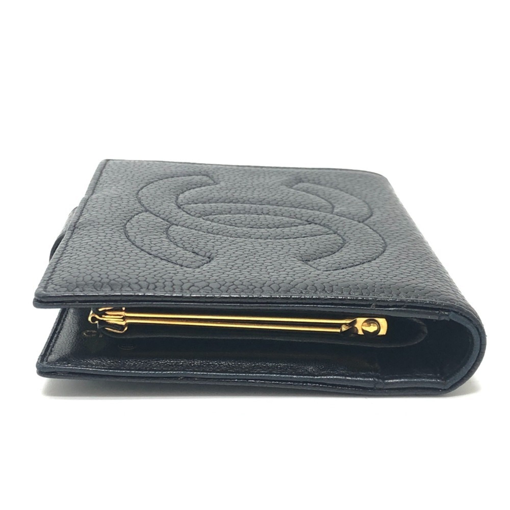 Chanel Black Grained Calfskin Long Wallet (Bi-Fold) (Pre-Owned)