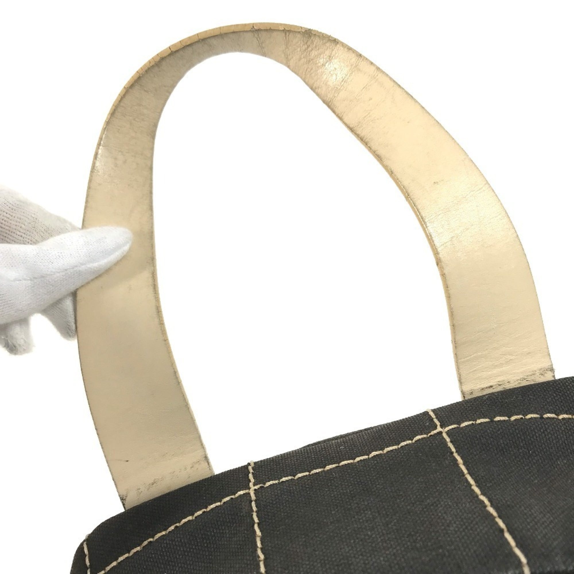 Chanel Chocolate Bar Black White Leather Canvas Boston Bag Handbag (Pre-Owned)