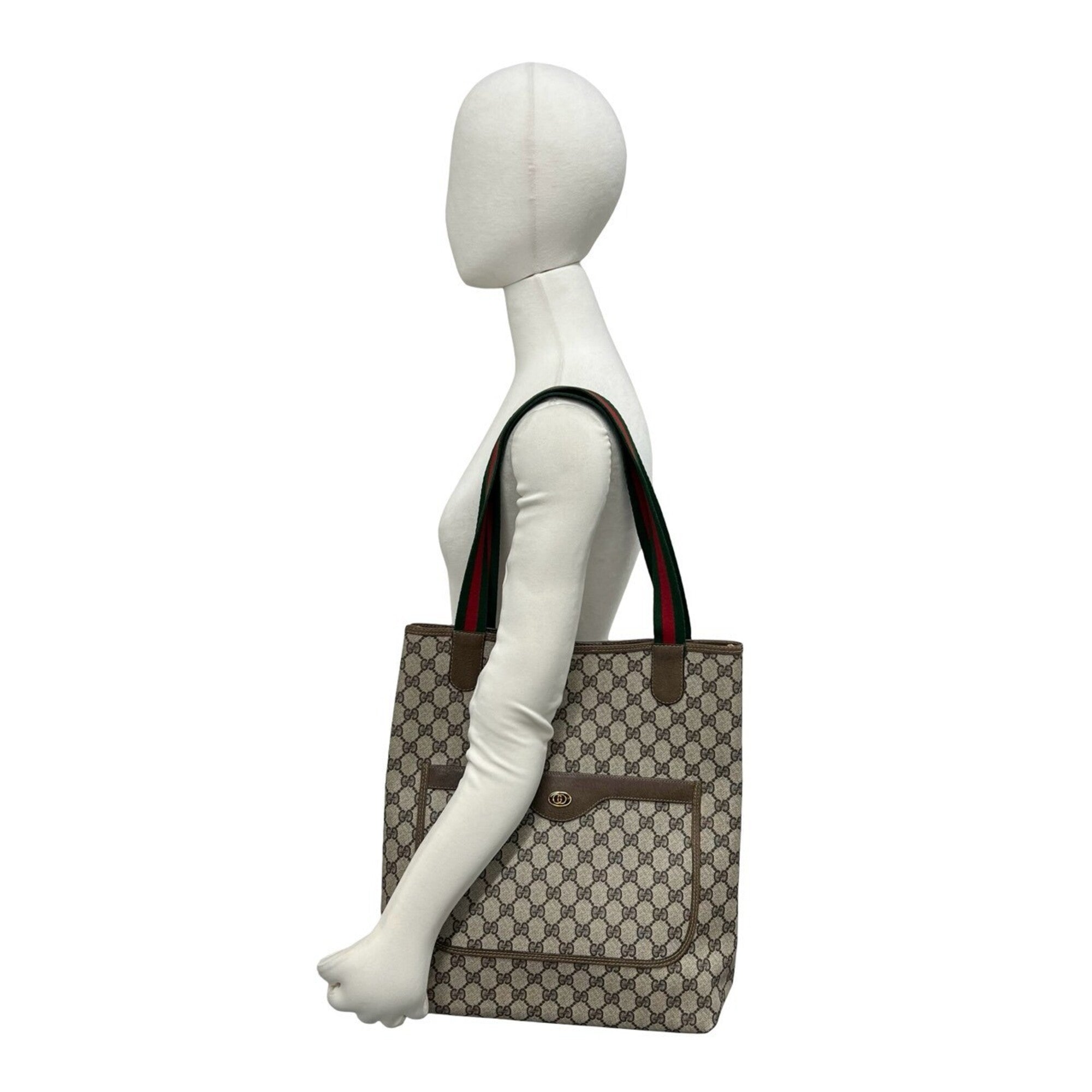 Gucci Brown Green Red Color Leather Pvc Shoulder Bag Tote Bag (Pre-Owned)