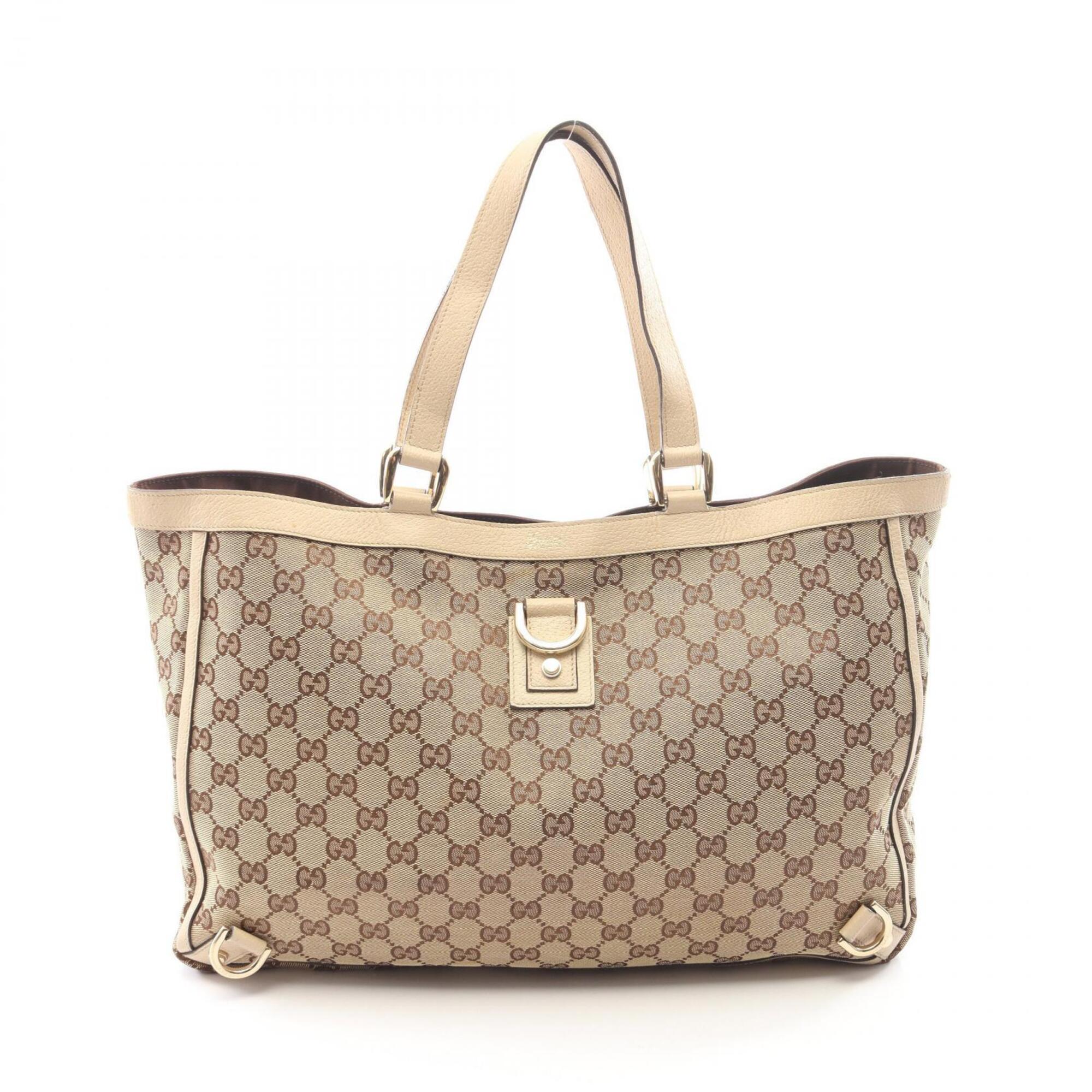 Gucci Beige Ivory Canvas Leather Handbag Tote Bag (Pre-Owned)