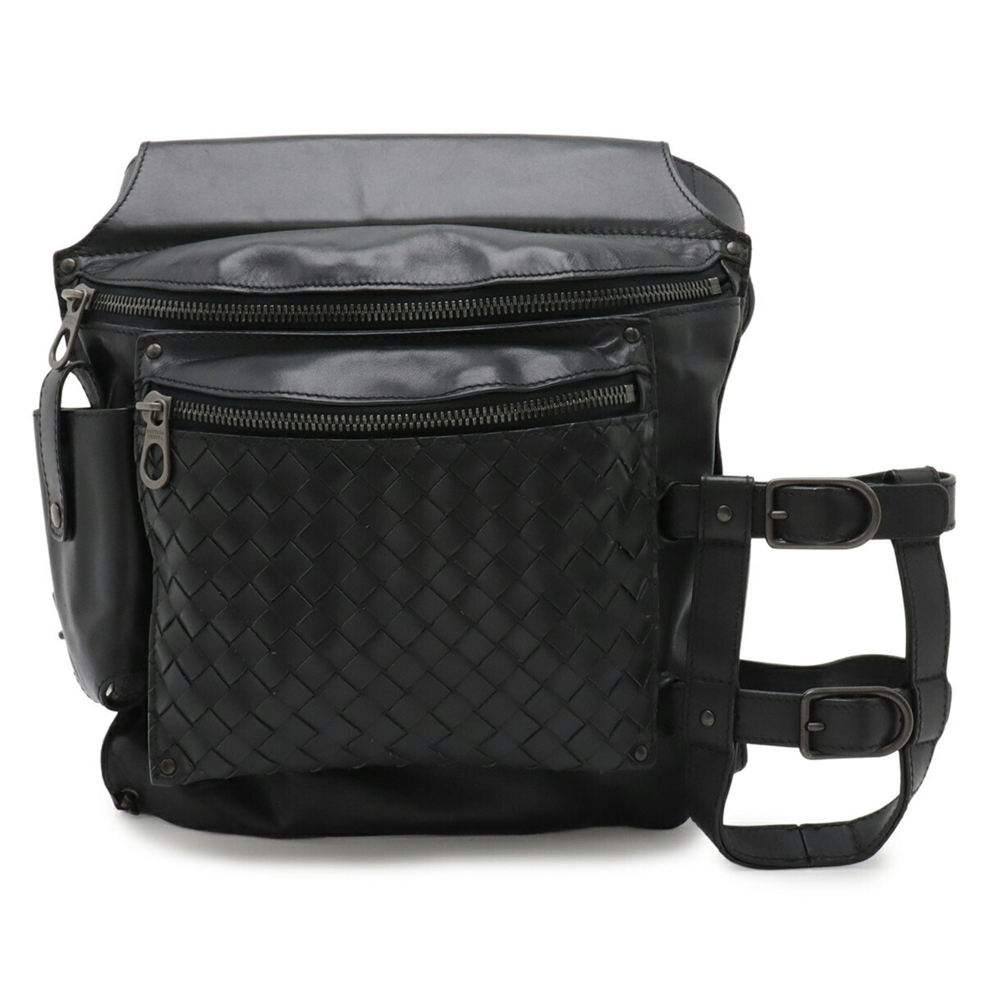Bottega Veneta Black Leather Fanny Pack Sling Bag (Pre-Owned)