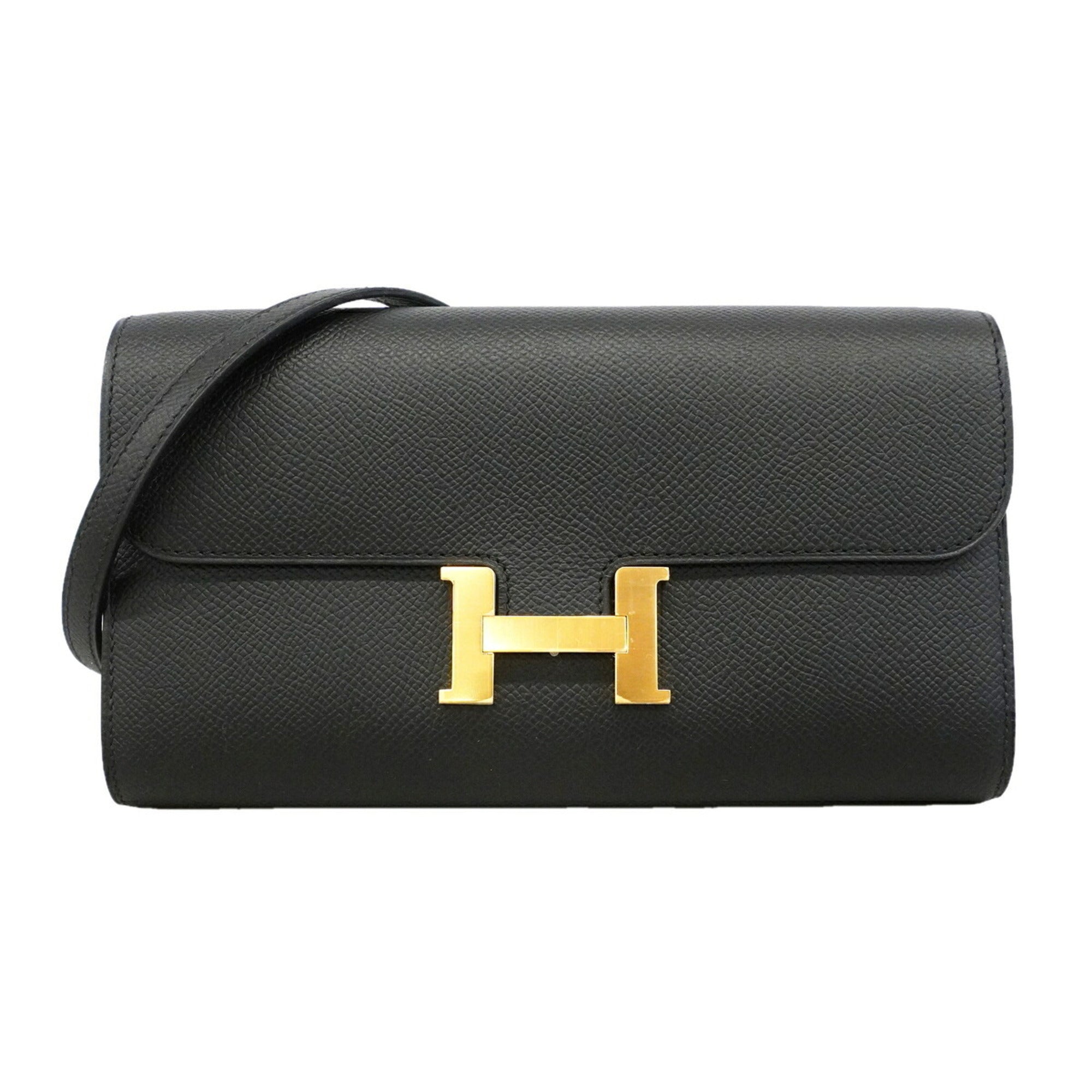 Hermes Black Epsom Leather Leather Chain/Shoulder Wallet (Pre-Owned)