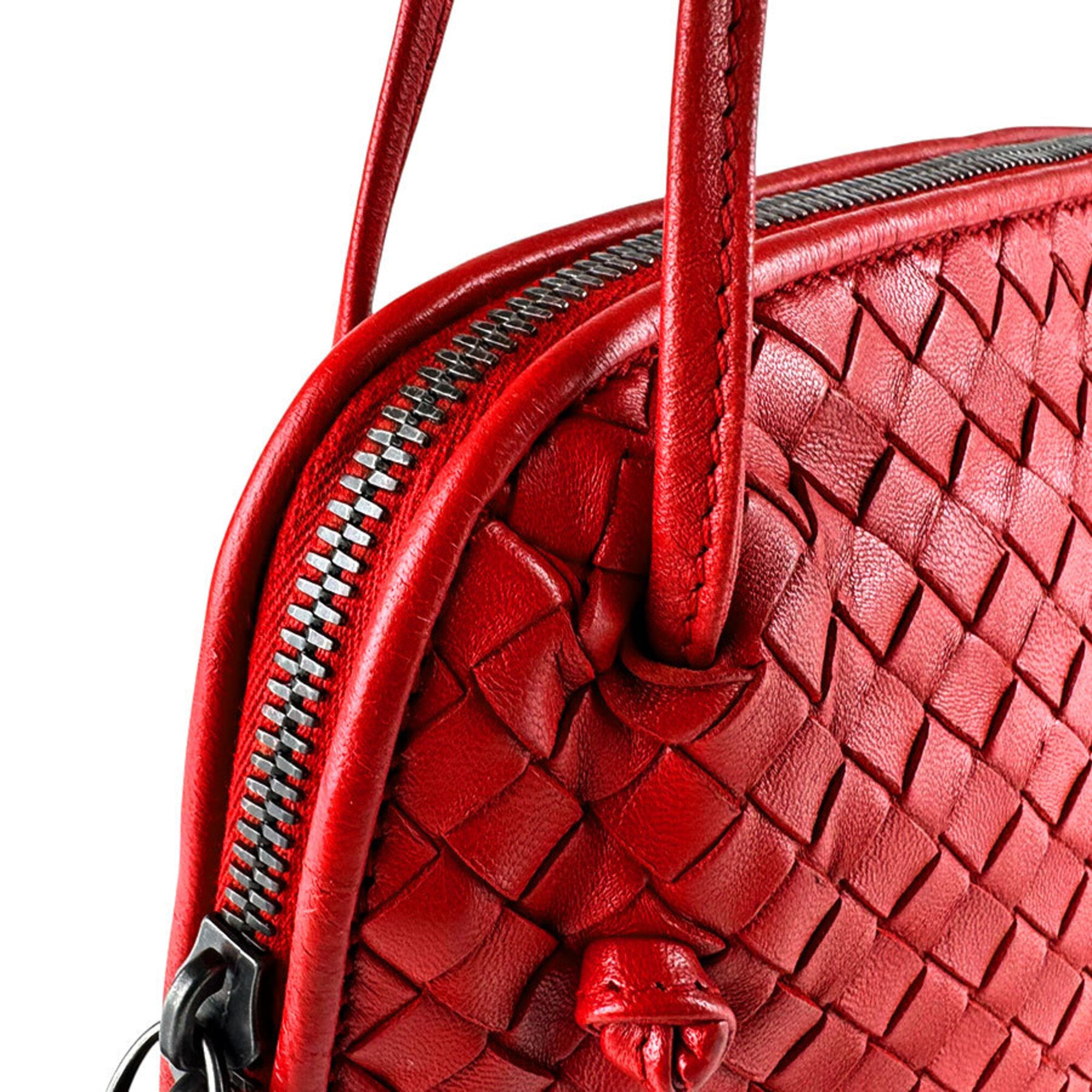 Bottega Veneta Dark Red Intrecciato Shoulder Bag (Pre-Owned)